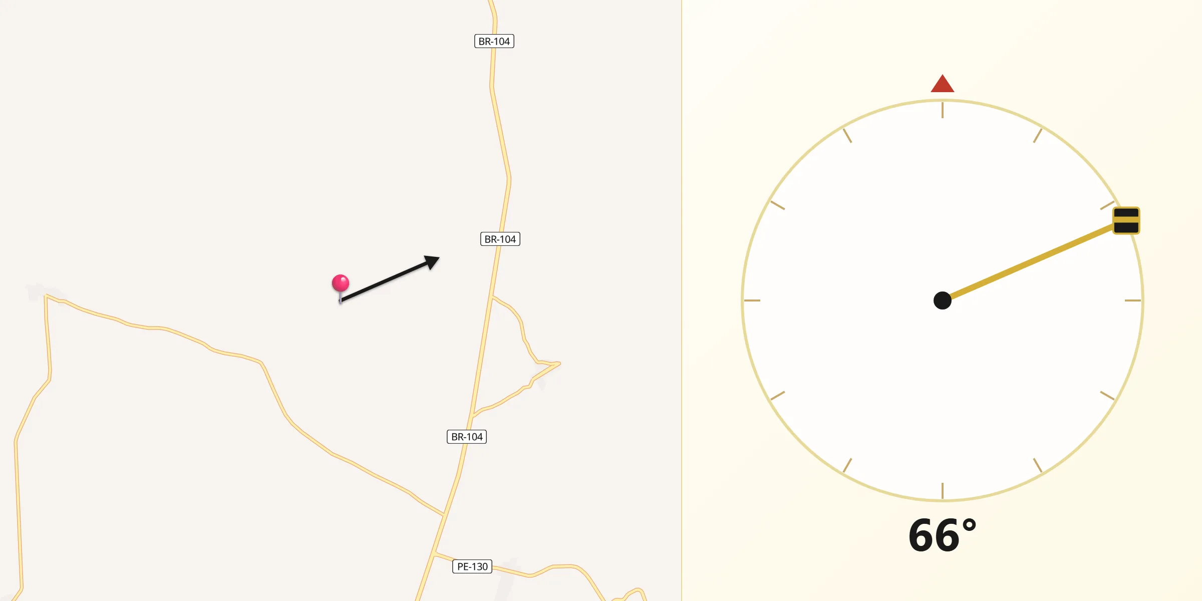 Direção da Qibla a partir de Taquaritinga do Norte