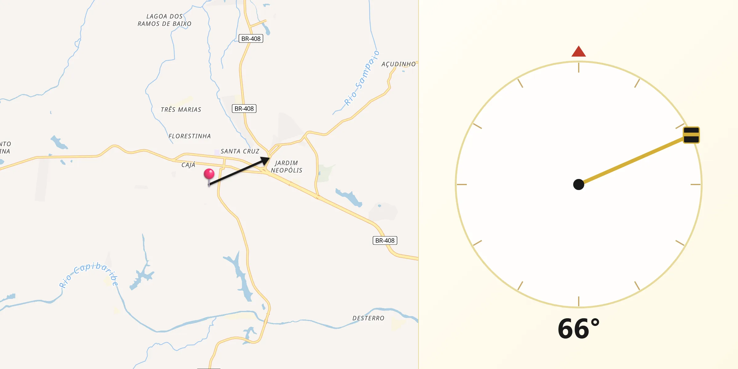 Direção da Qibla a partir de Carpina