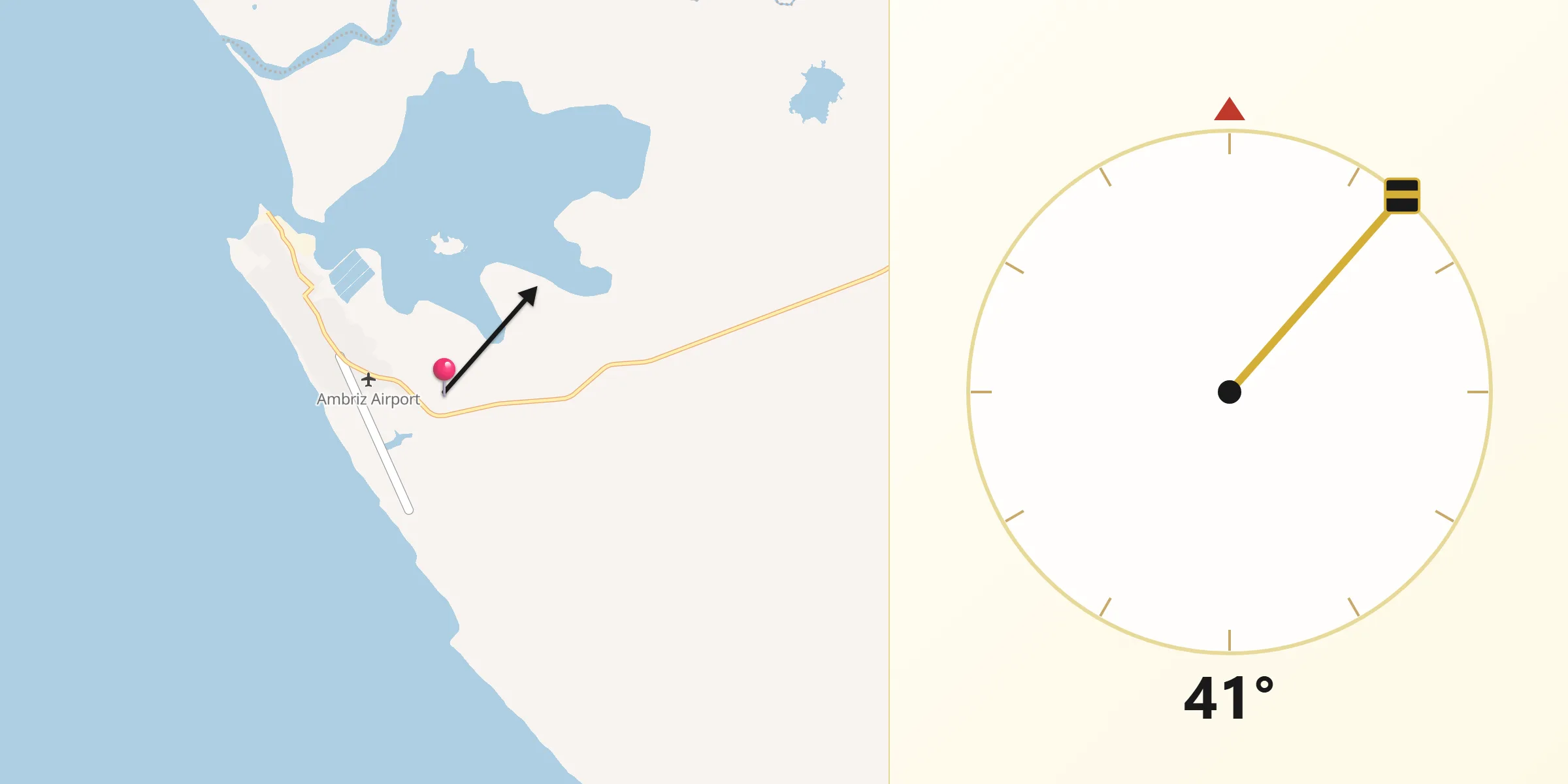 Direção da Qibla a partir de Ambriz