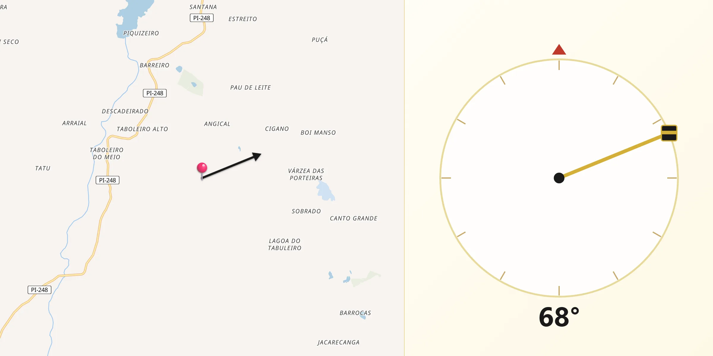 Direção da Qibla a partir de Rio Grande do Piauí