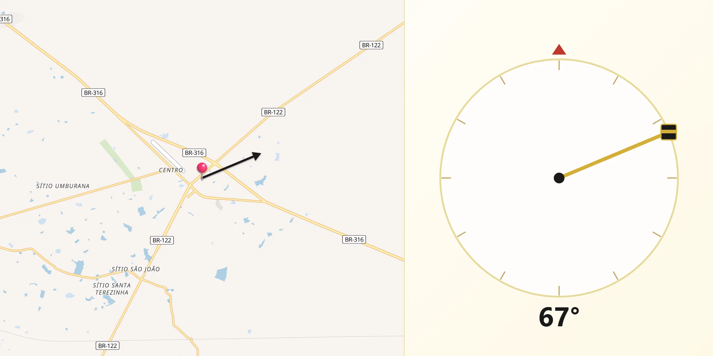 Direção da Qibla a partir de Ouricuri