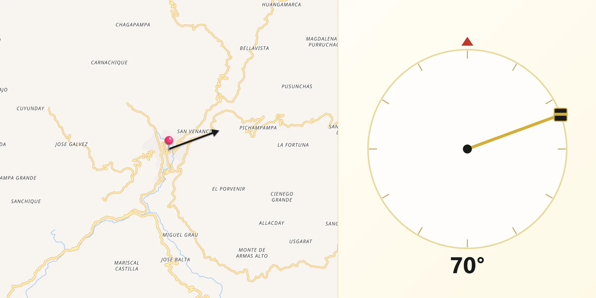 Dirección de la Qibla desde Provincia de Otuzco