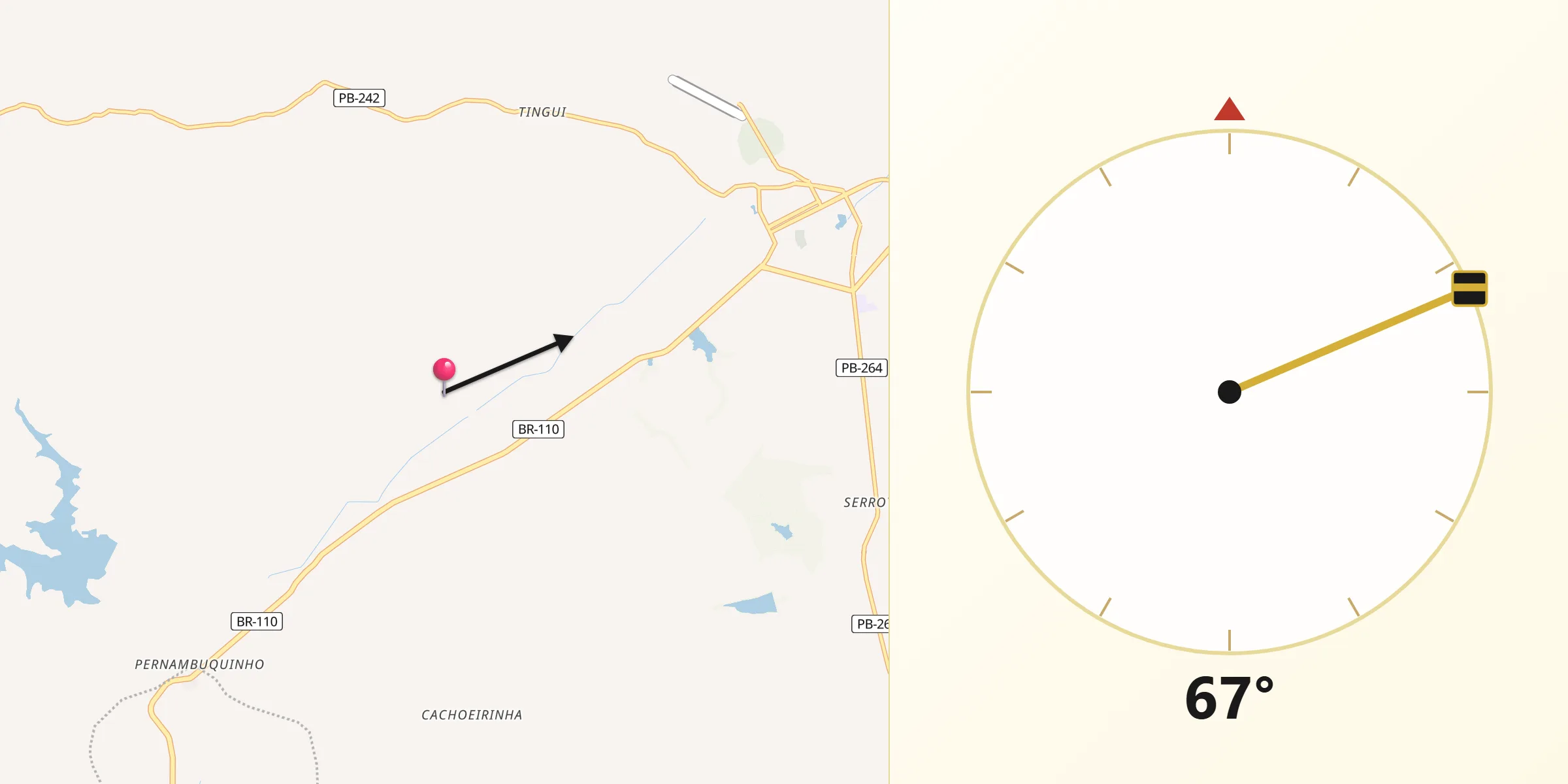 Direção da Qibla a partir de Monteiro