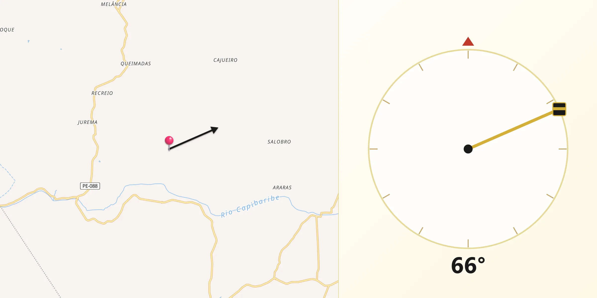 Direção da Qibla a partir de Salgadinho