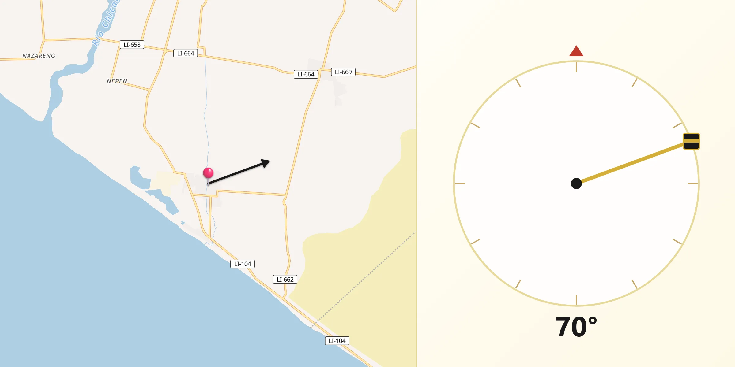 Dirección de la Qibla desde Santiago de Cao