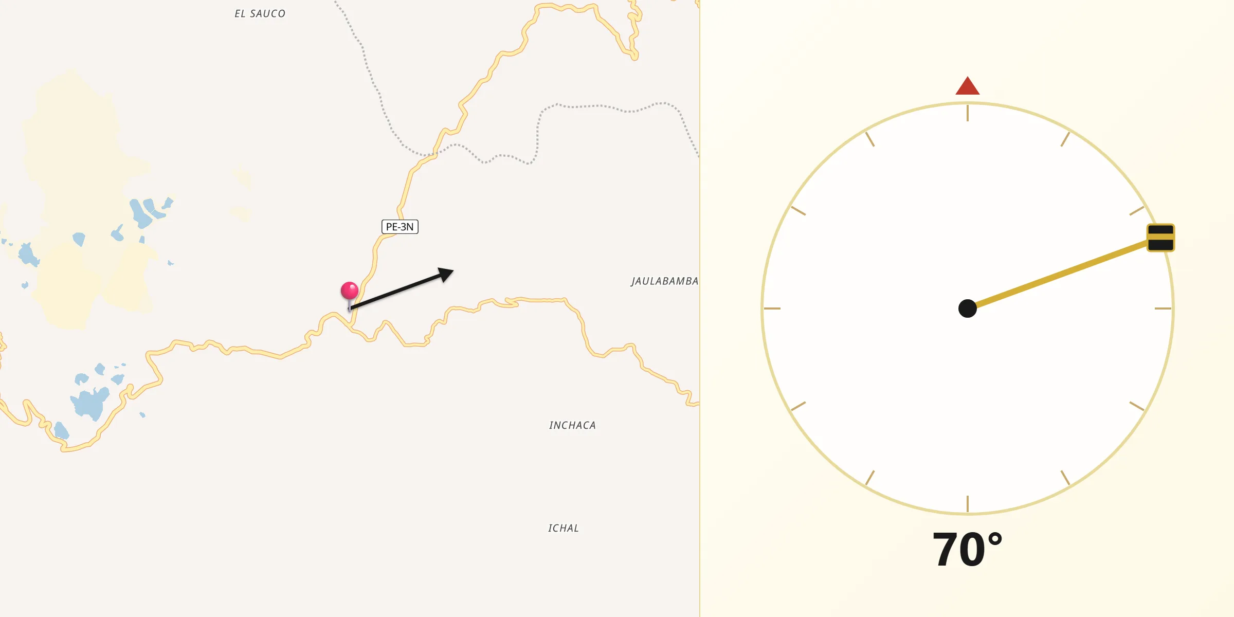Dirección de la Qibla desde Quiruvilca