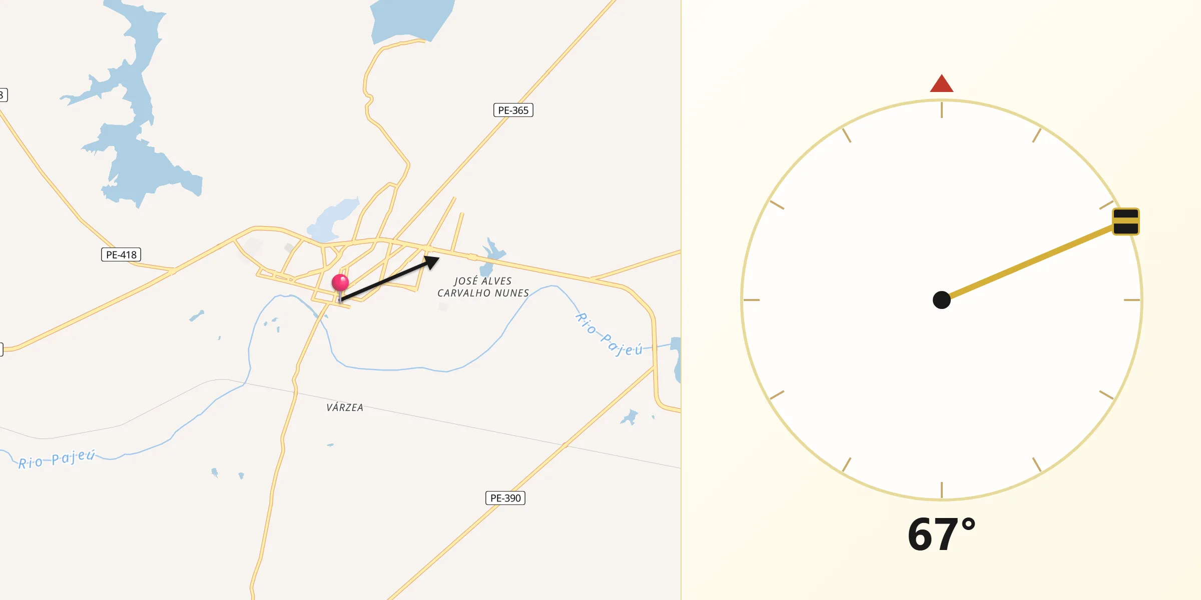 Direção da Qibla a partir de Serra Talhada