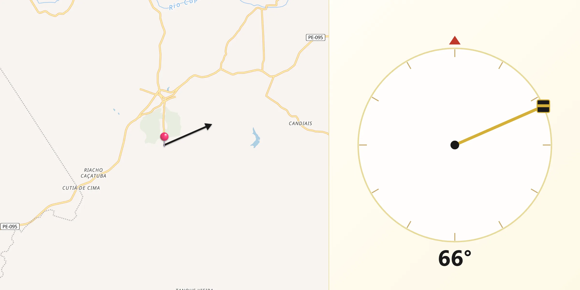 Direção da Qibla a partir de Passira