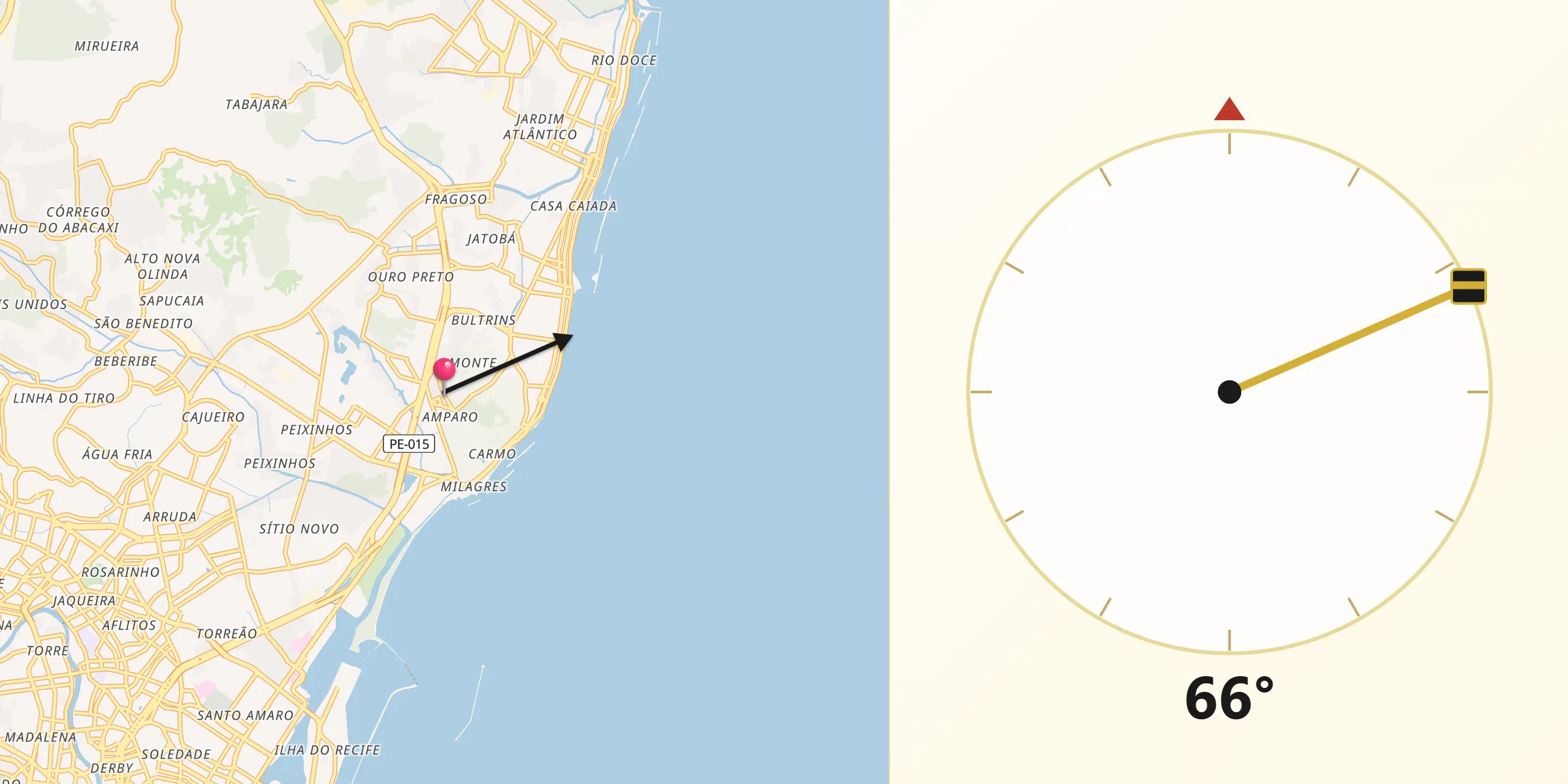 Direção da Qibla a partir de Olinda
