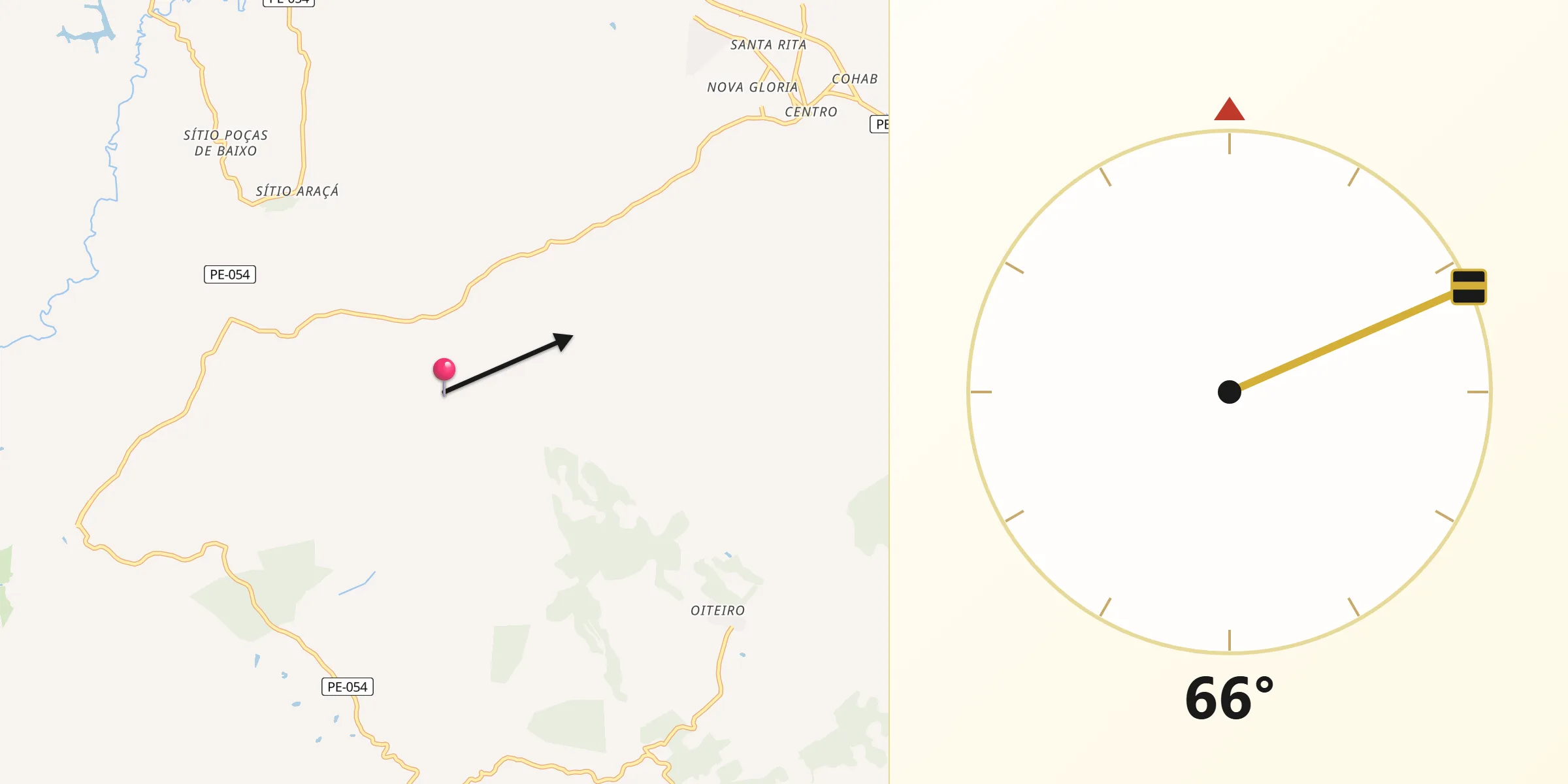 Direção da Qibla a partir de Glória do Goitá