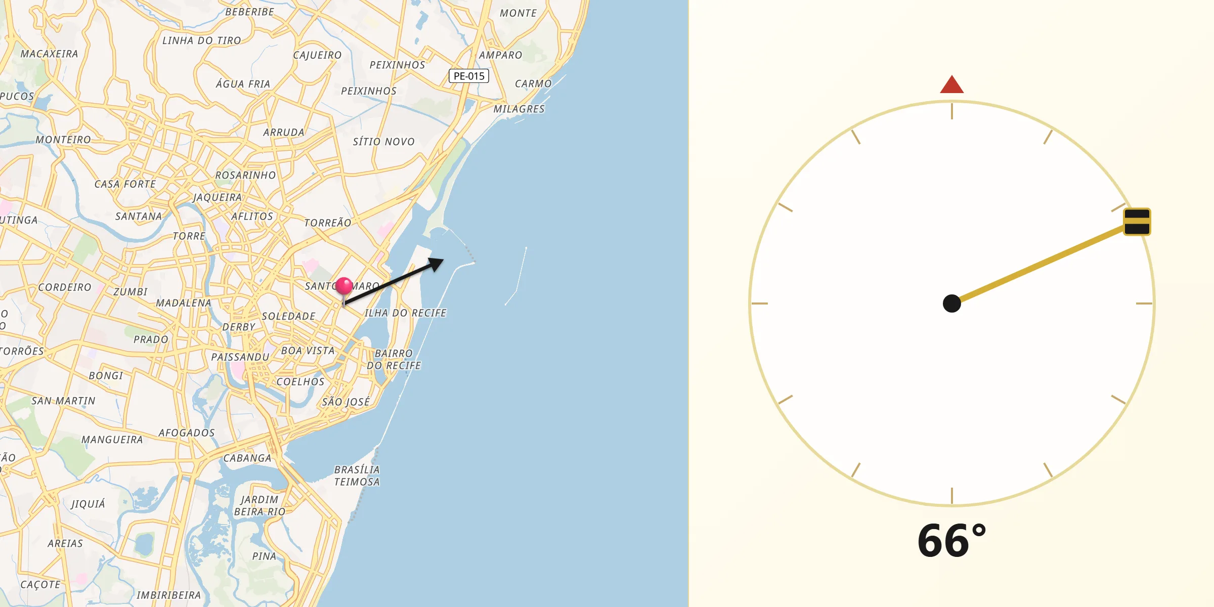 Direção da Qibla a partir de Recife