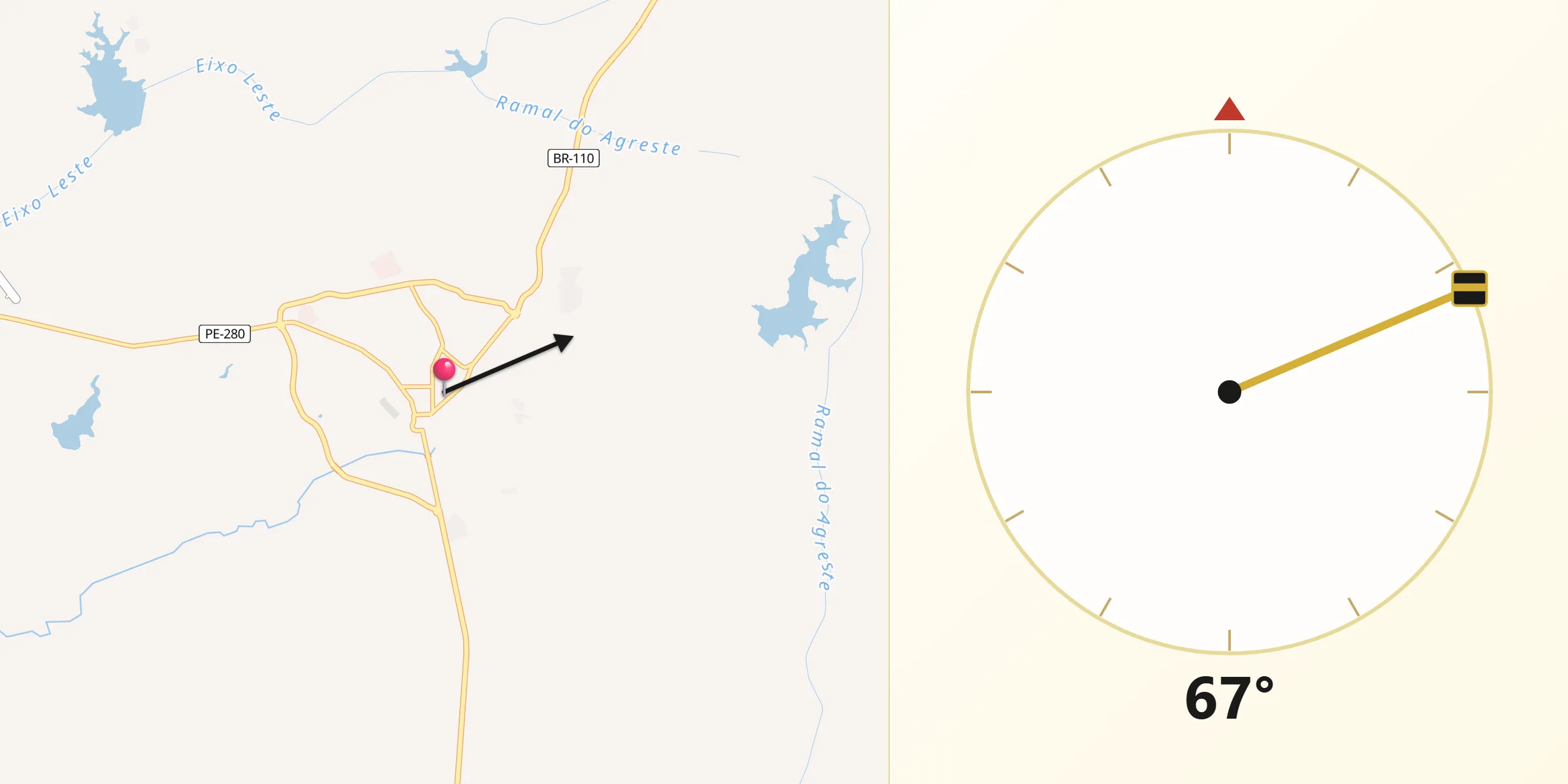 Direção da Qibla a partir de Sertânia