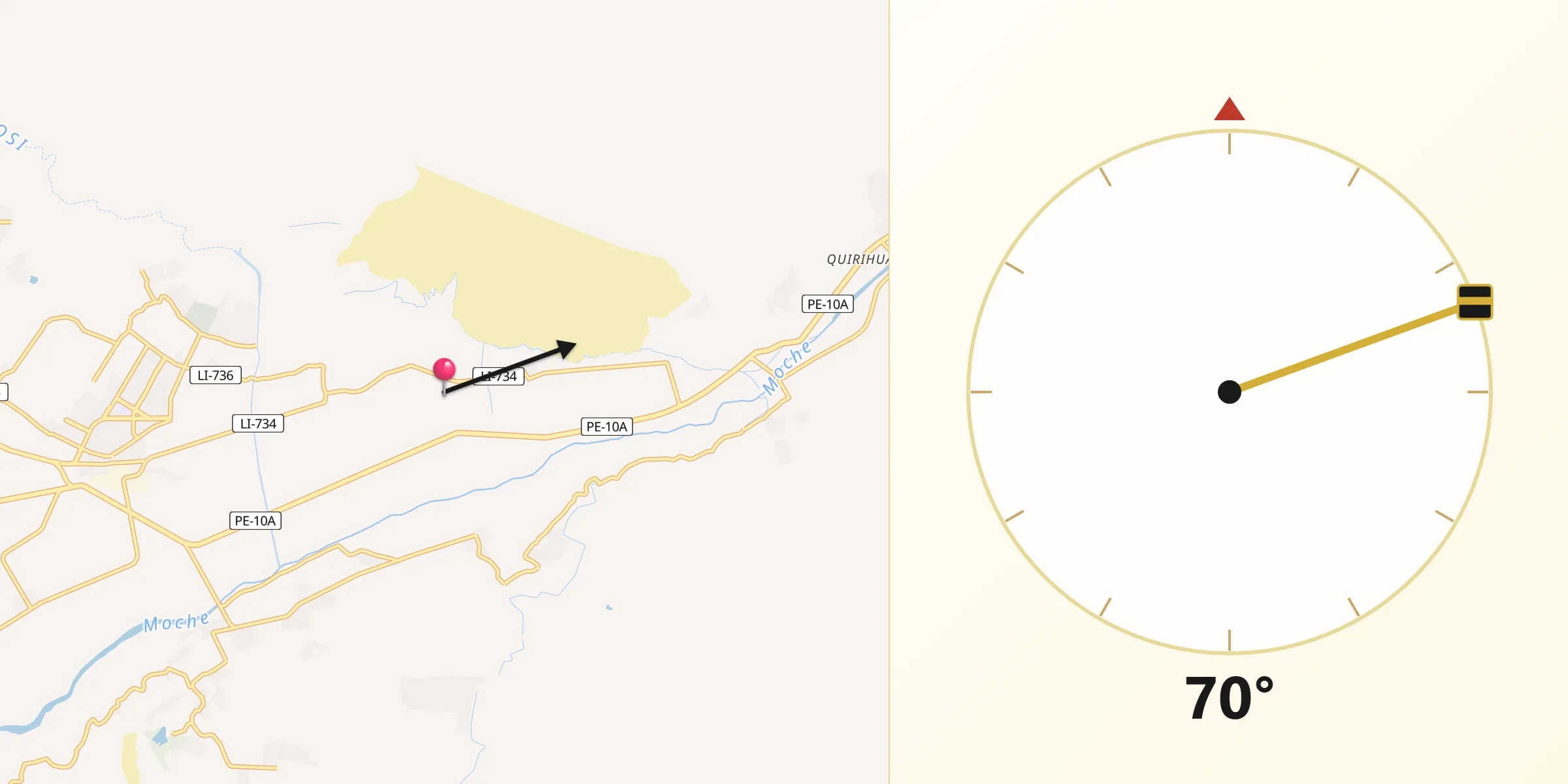 Dirección de la Qibla desde Provincia de Trujillo