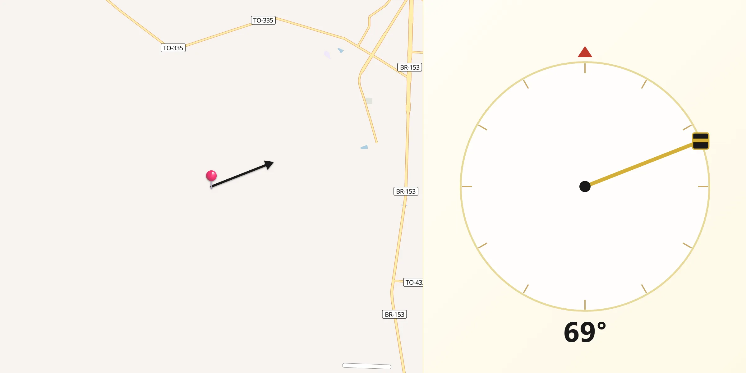 Direção da Qibla a partir de Colinas do Tocantins