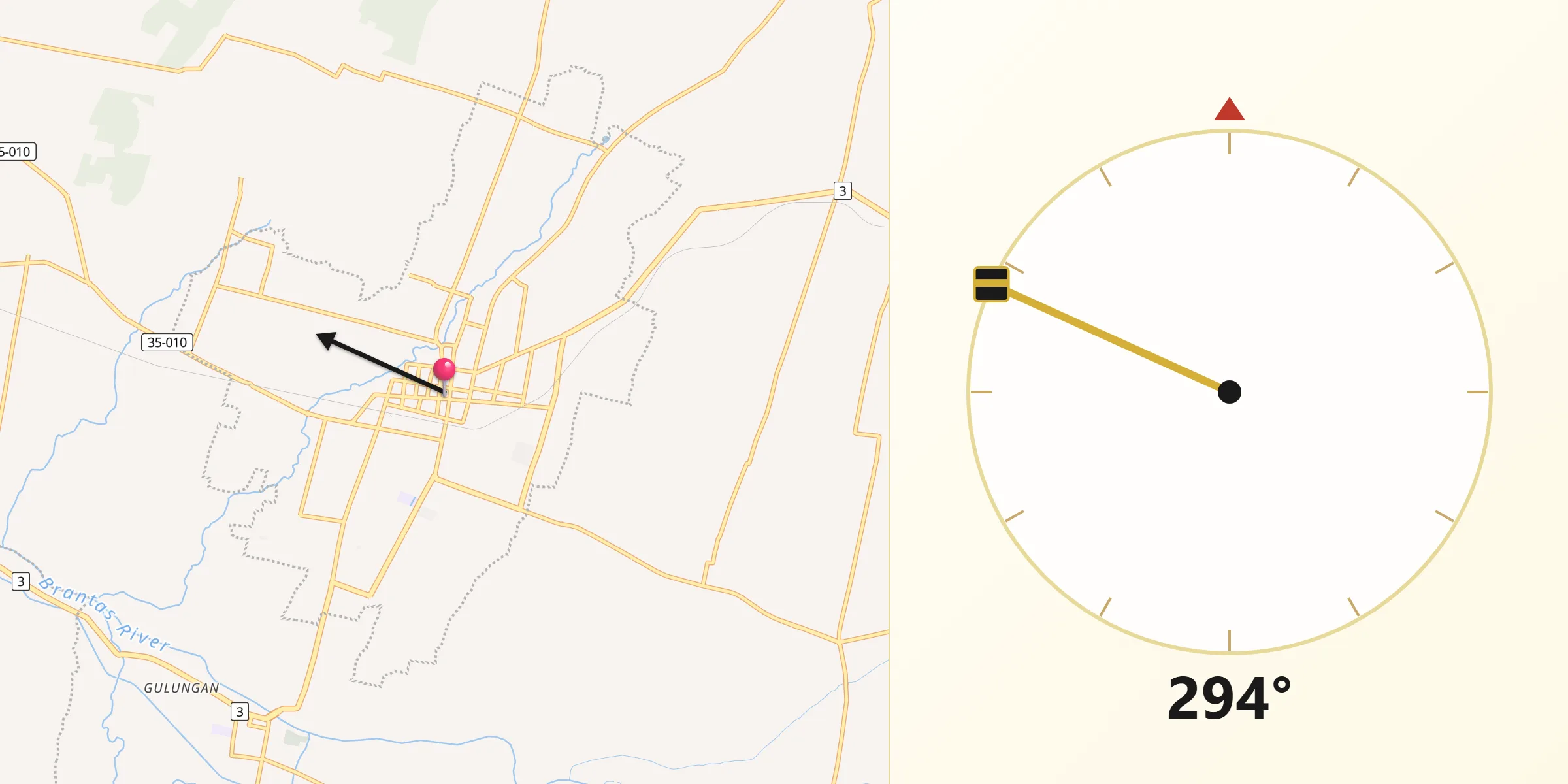 Direção da Qibla a partir de Blitar