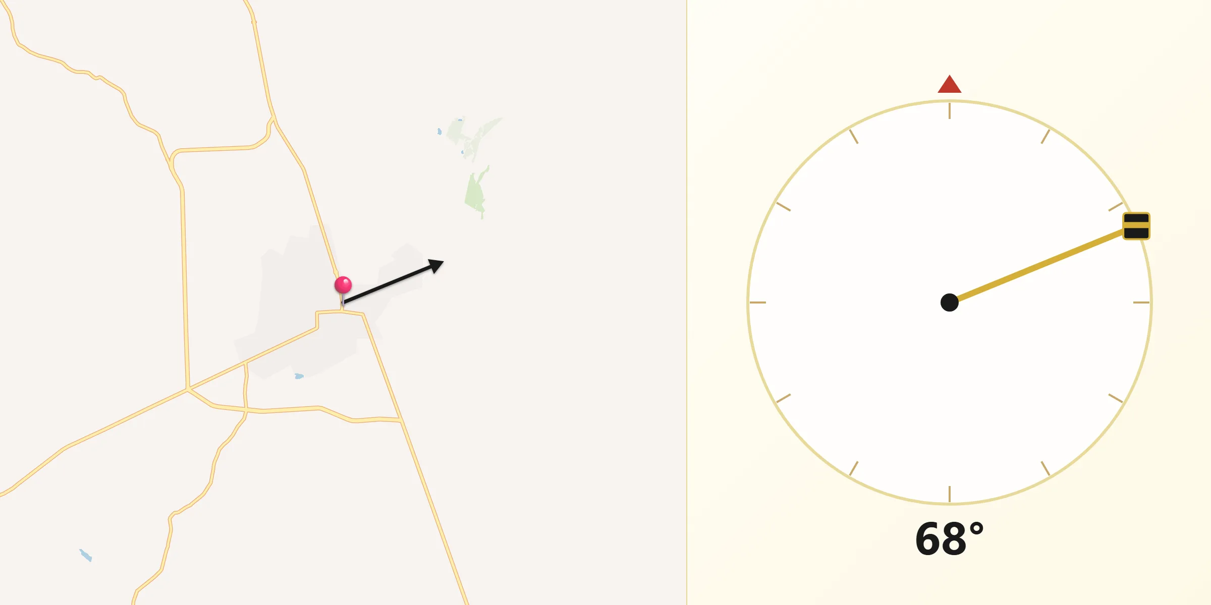 Direção da Qibla a partir de Canto do Buriti