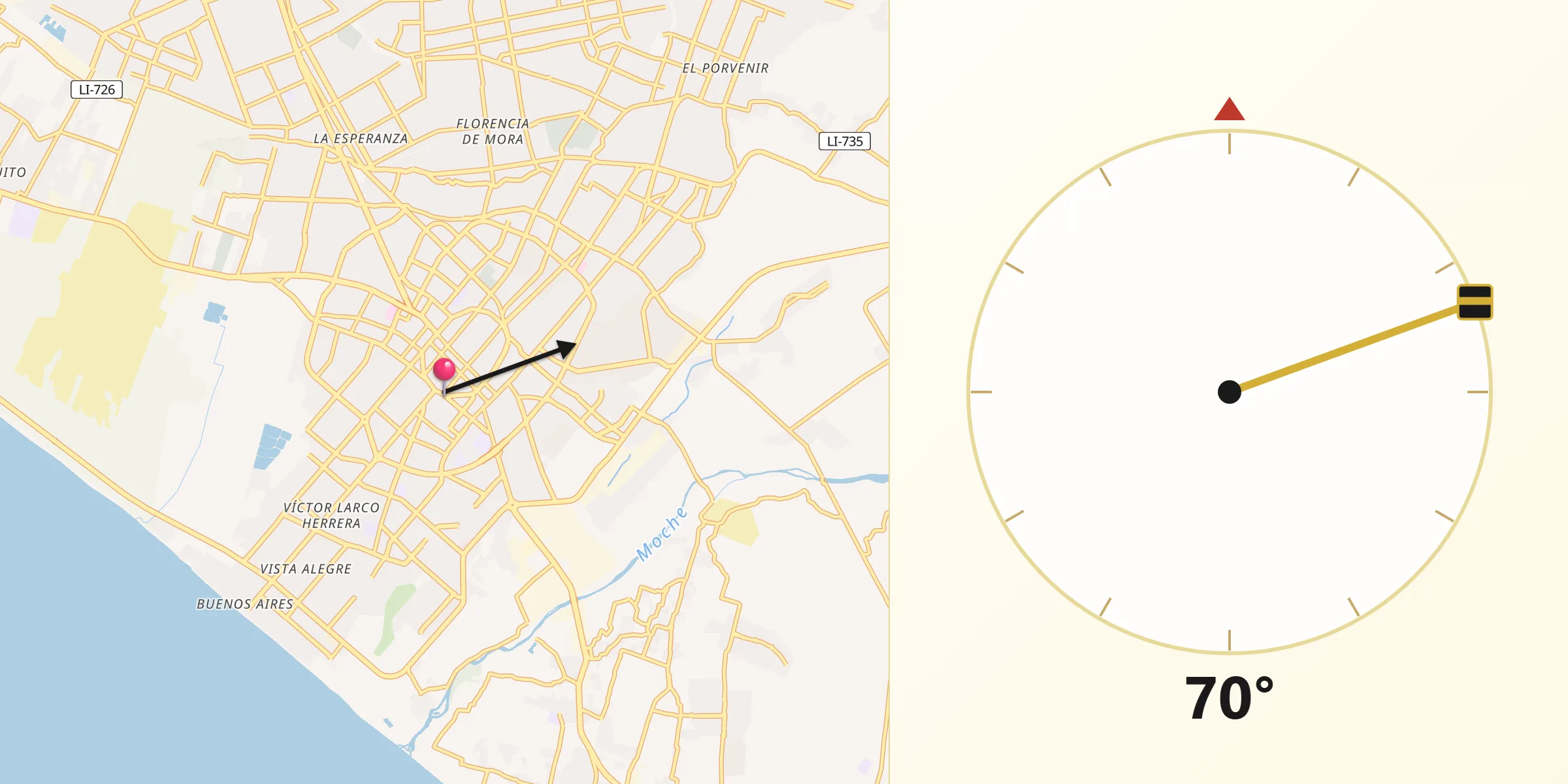 Dirección de la Qibla desde Trujillo
