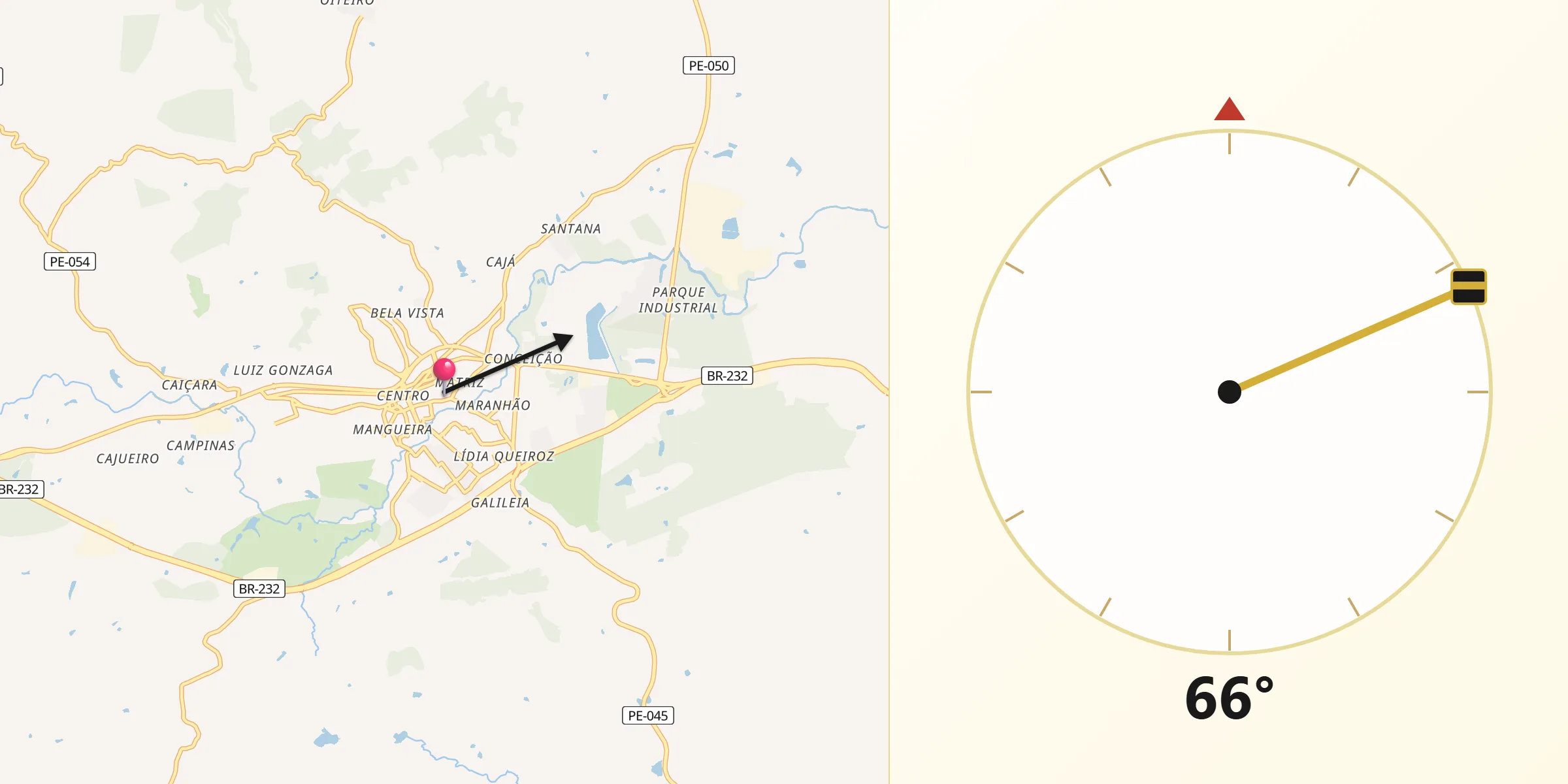 Direção da Qibla a partir de Vitória de Santo Antão