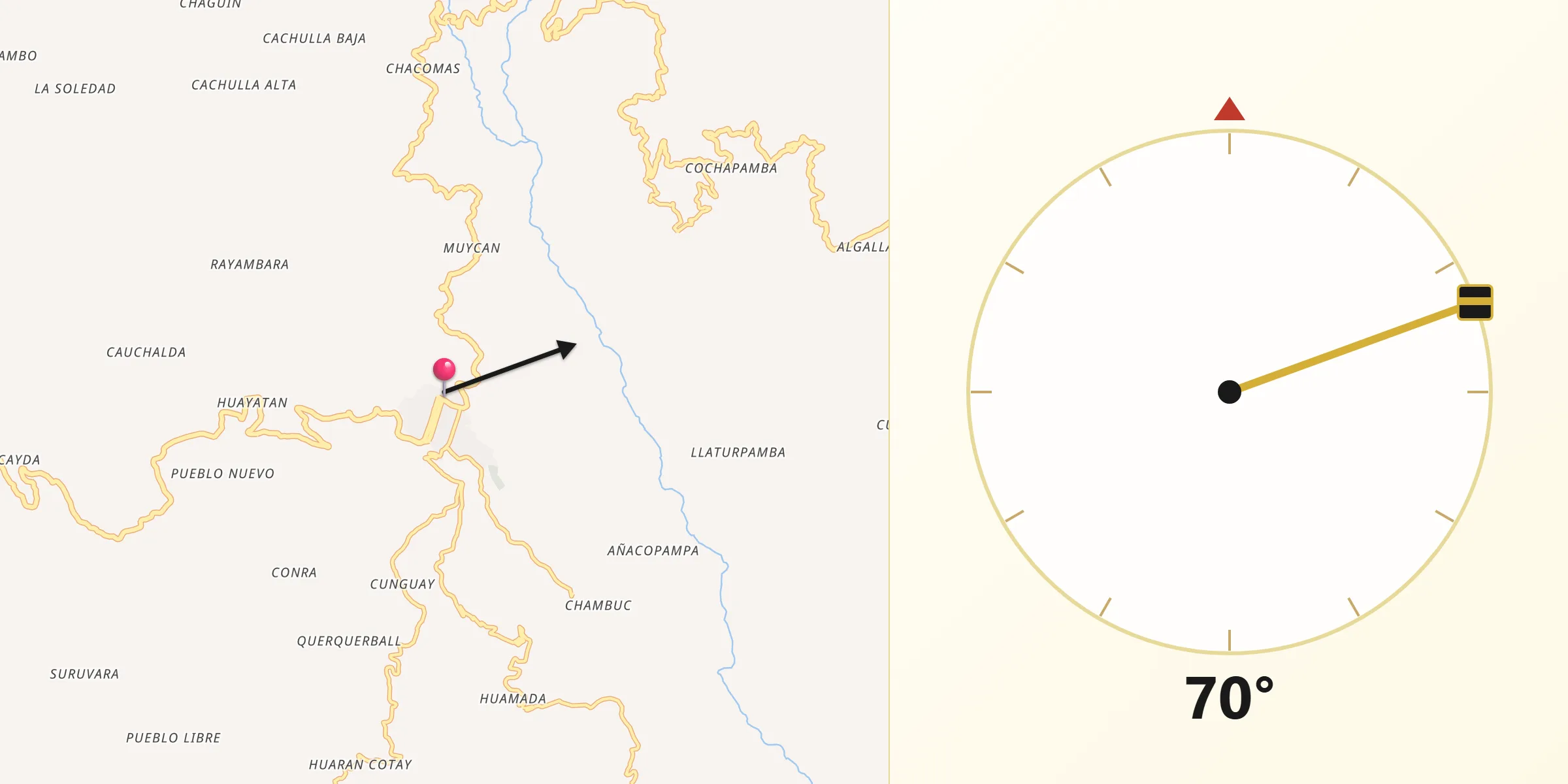 Dirección de la Qibla desde Santiago de Chuco