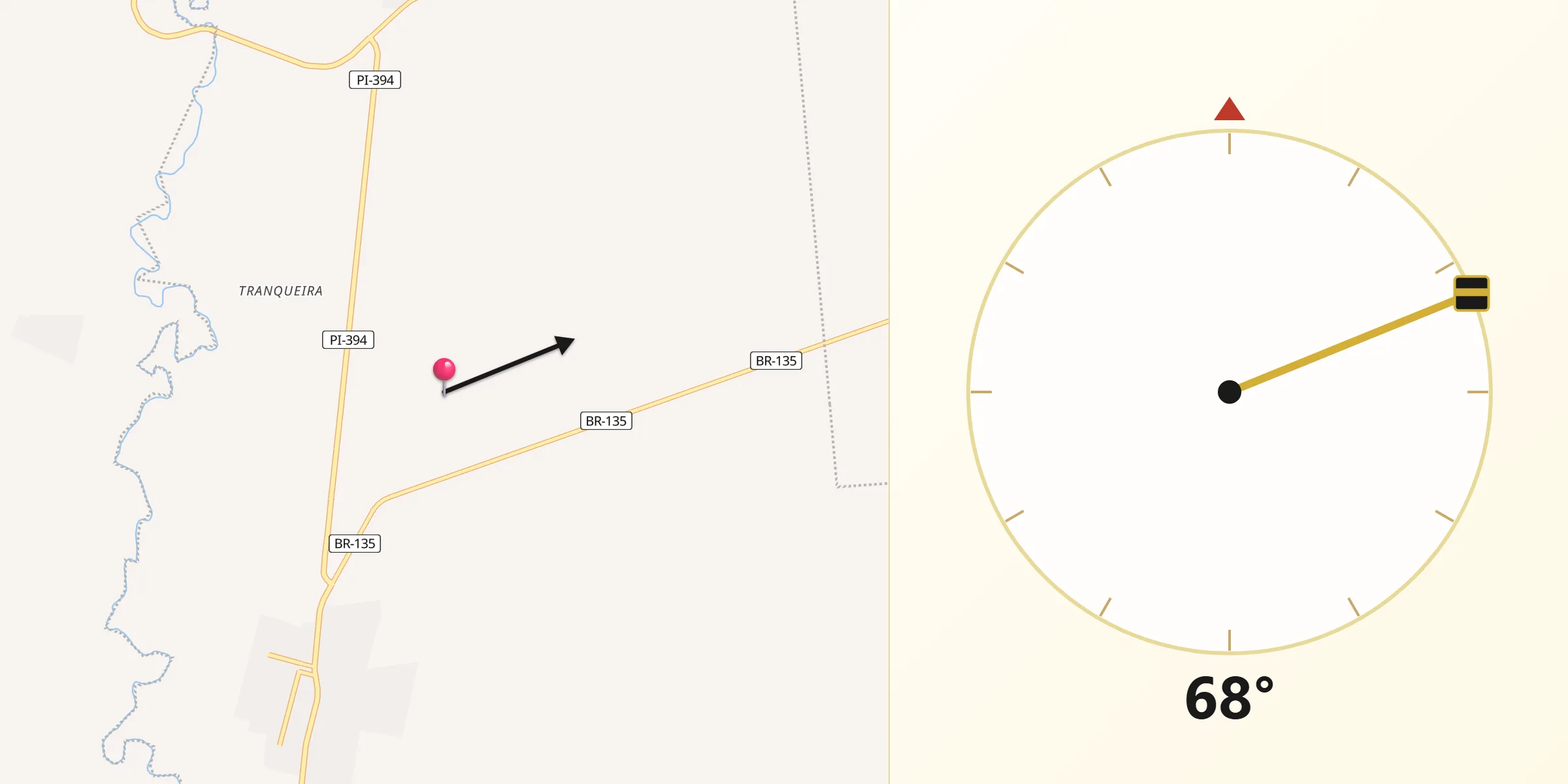 Direção da Qibla a partir de Colônia do Gurguéia