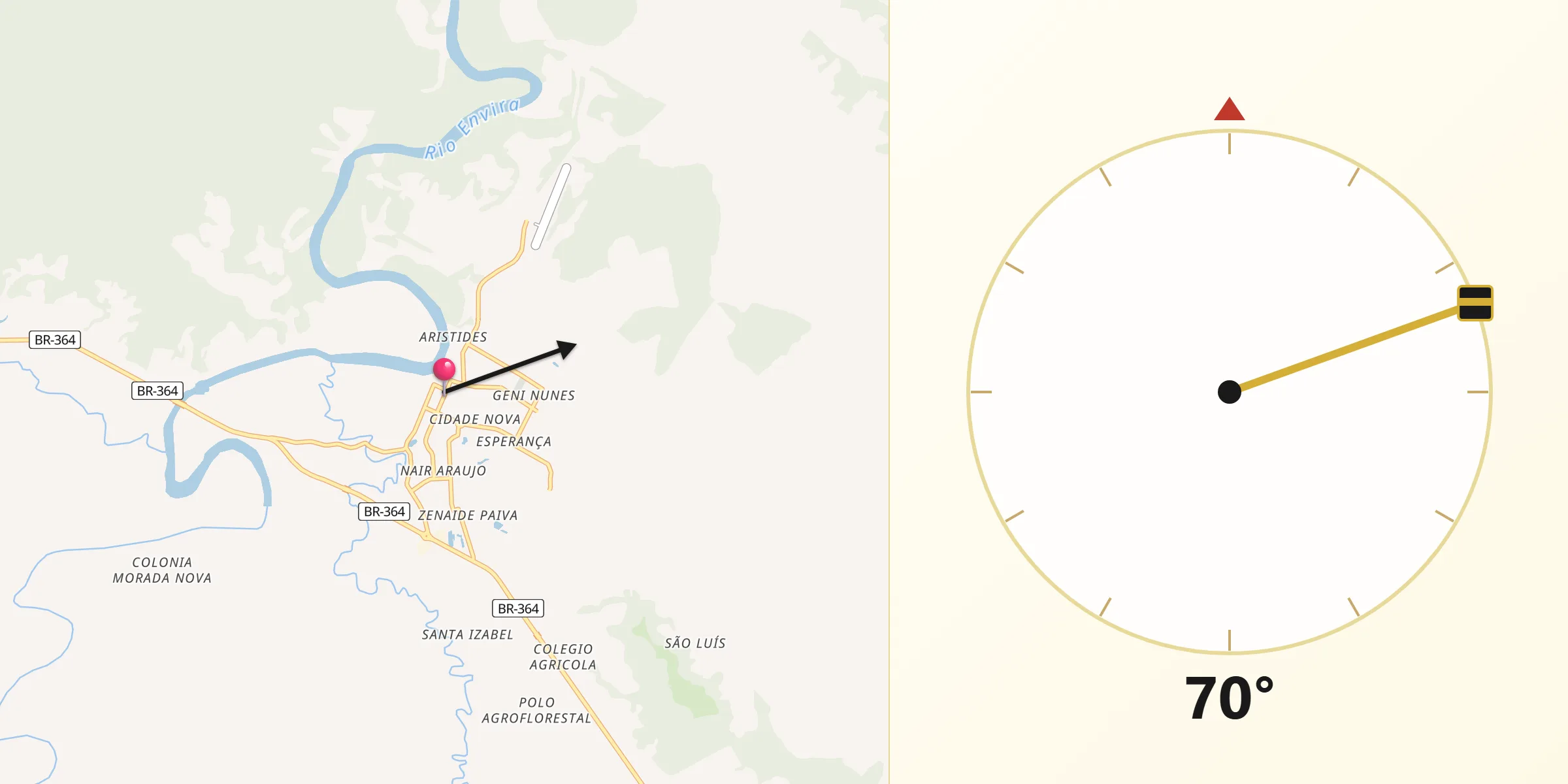 Direção da Qibla a partir de Feijó