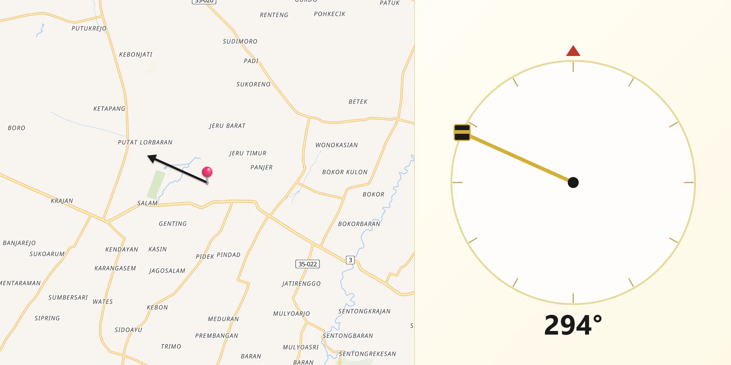 Arah Kiblat dari Kabupaten Malang