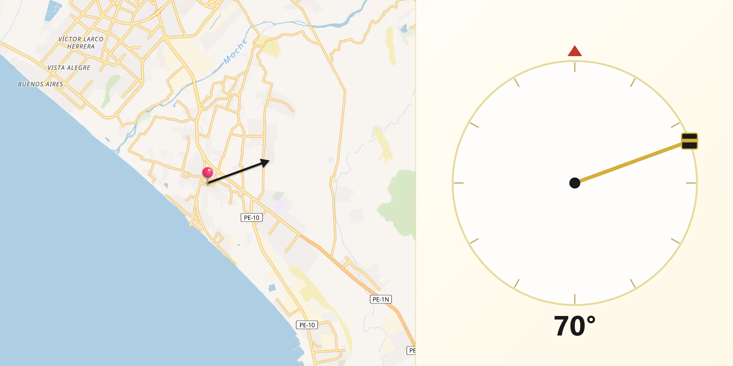Dirección de la Qibla desde Moche