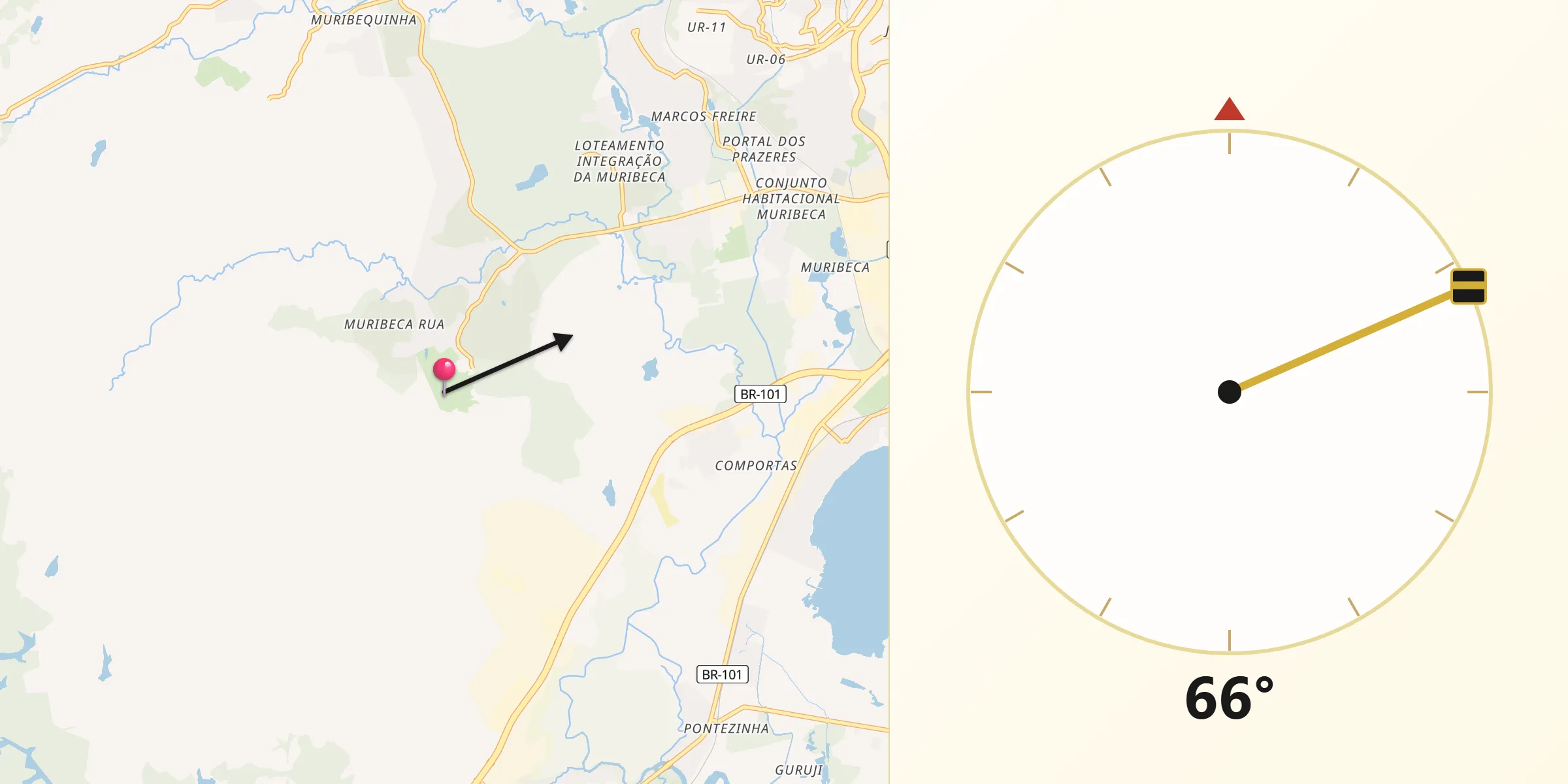 Direção da Qibla a partir de Jaboatão
