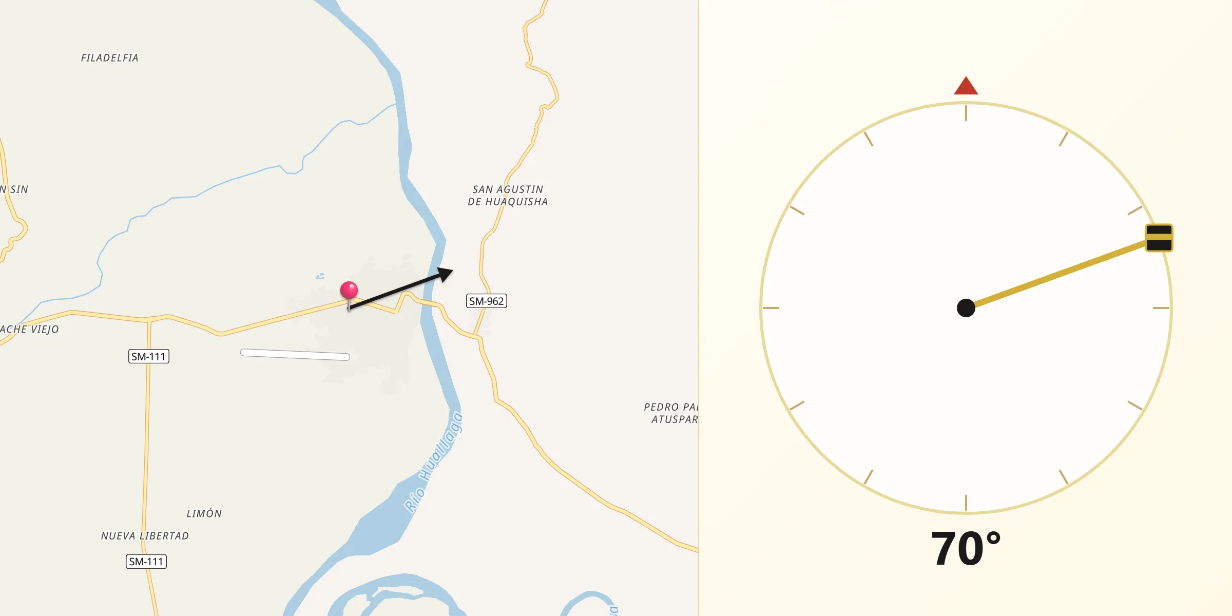 Dirección de la Qibla desde Tocache