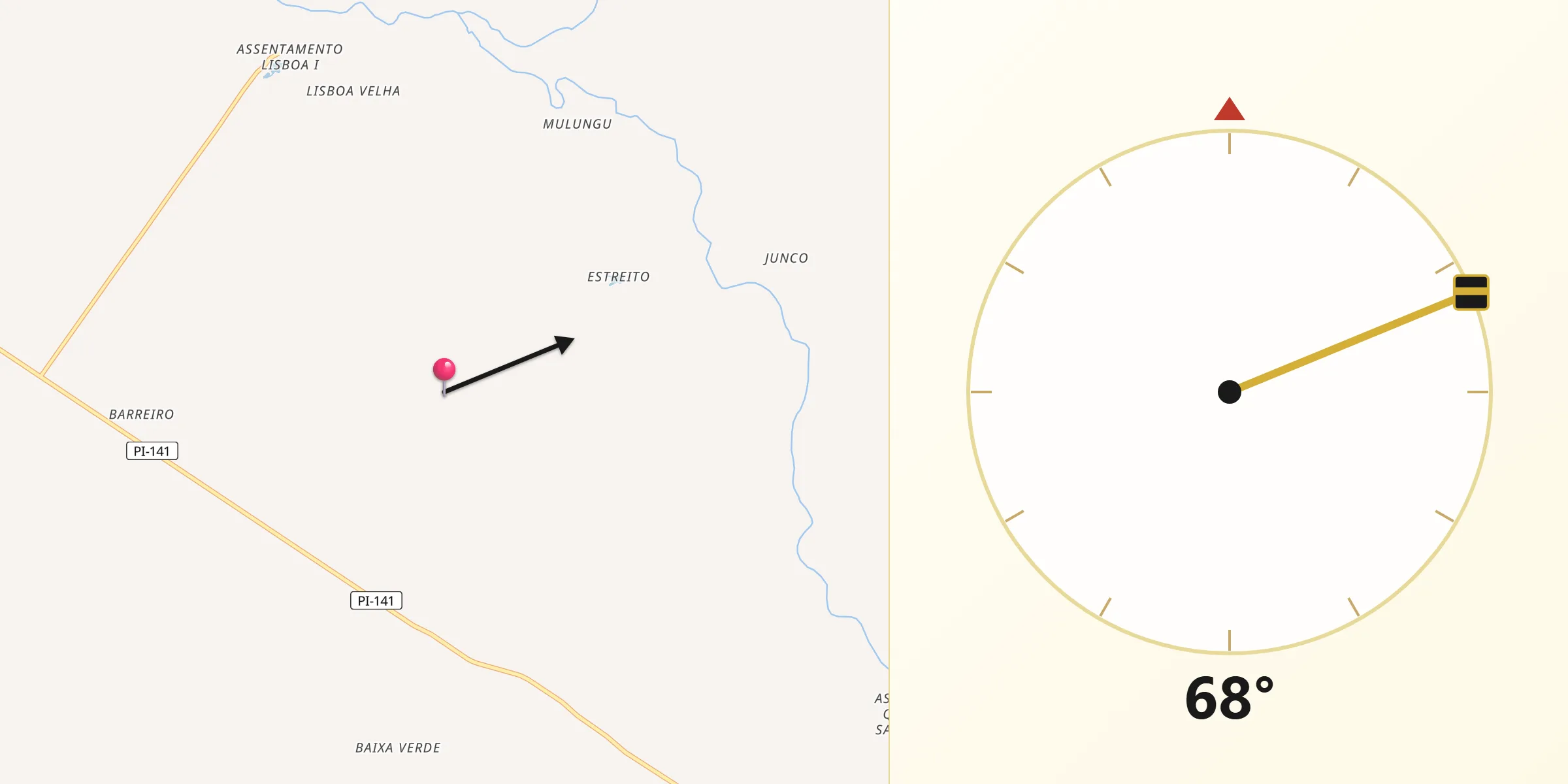 Direção da Qibla a partir de São João do Piauí