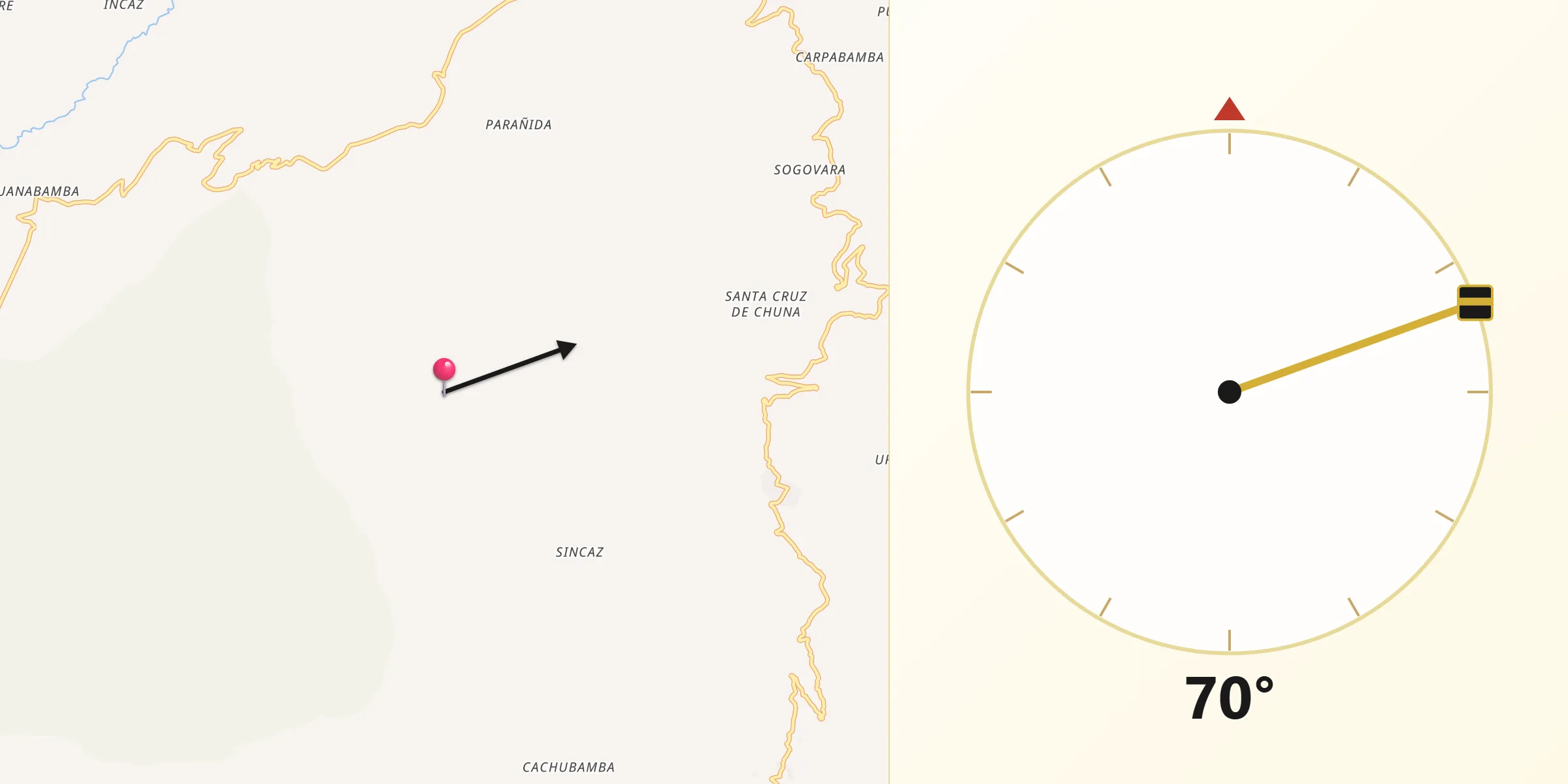 Dirección de la Qibla desde Provincia de Santiago de Chuco