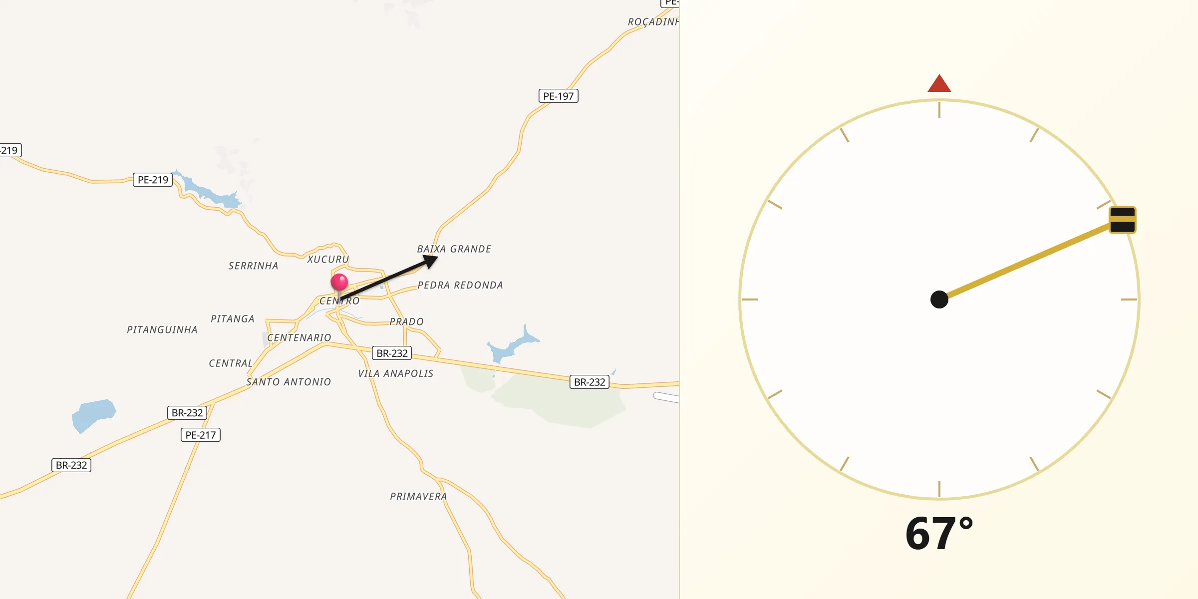 Direção da Qibla a partir de Pesqueira