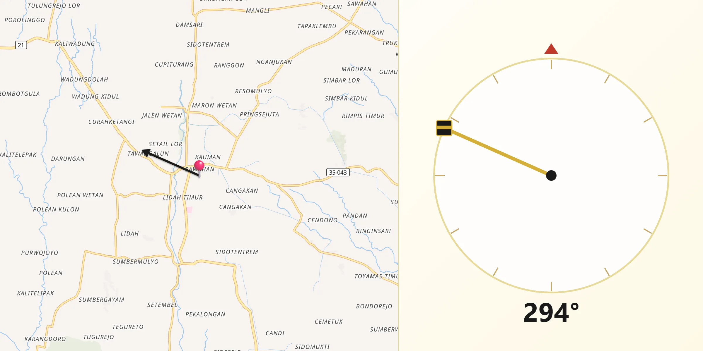 Qibla Direction from Genteng