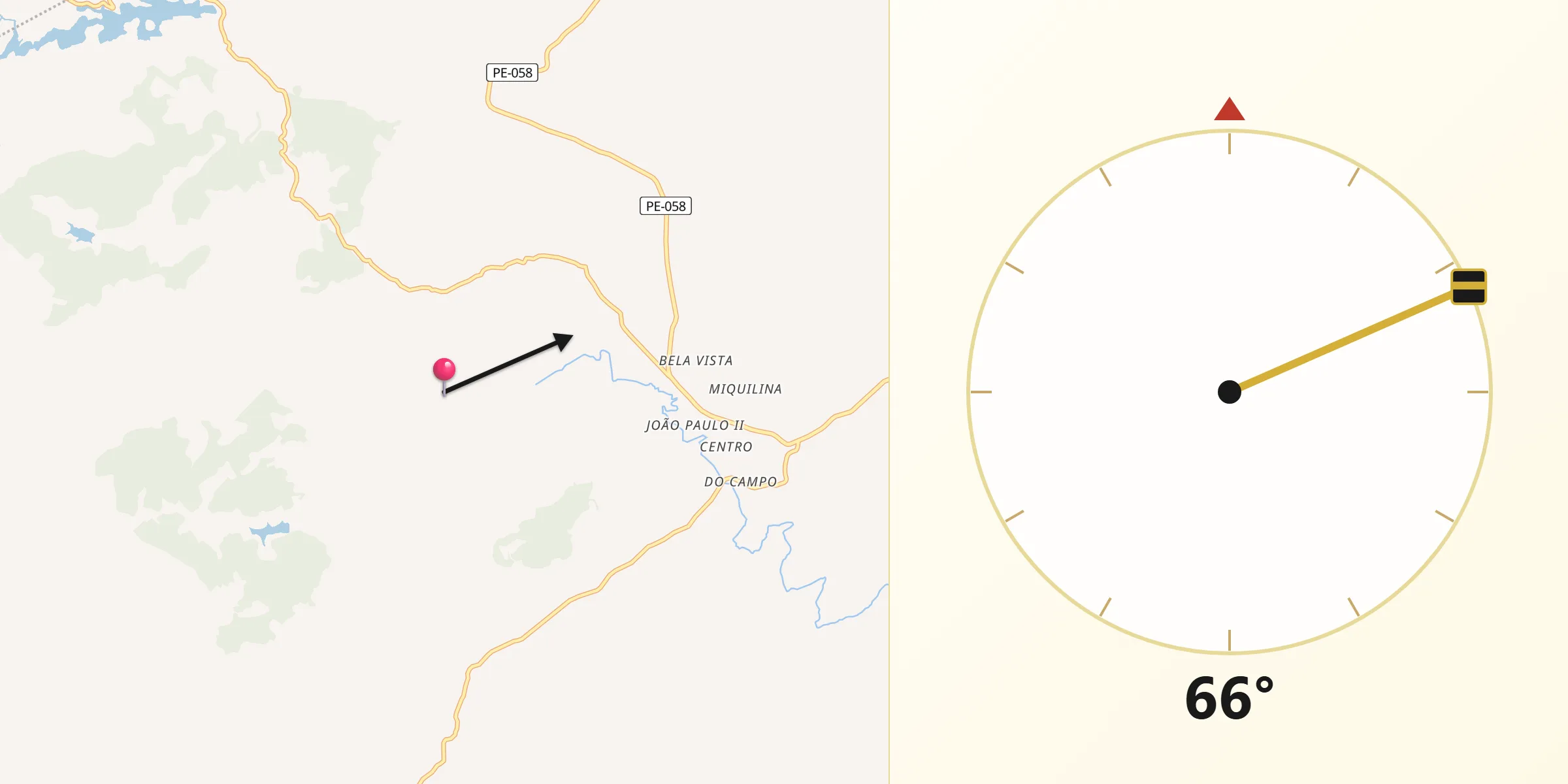 Direção da Qibla a partir de Amaraji