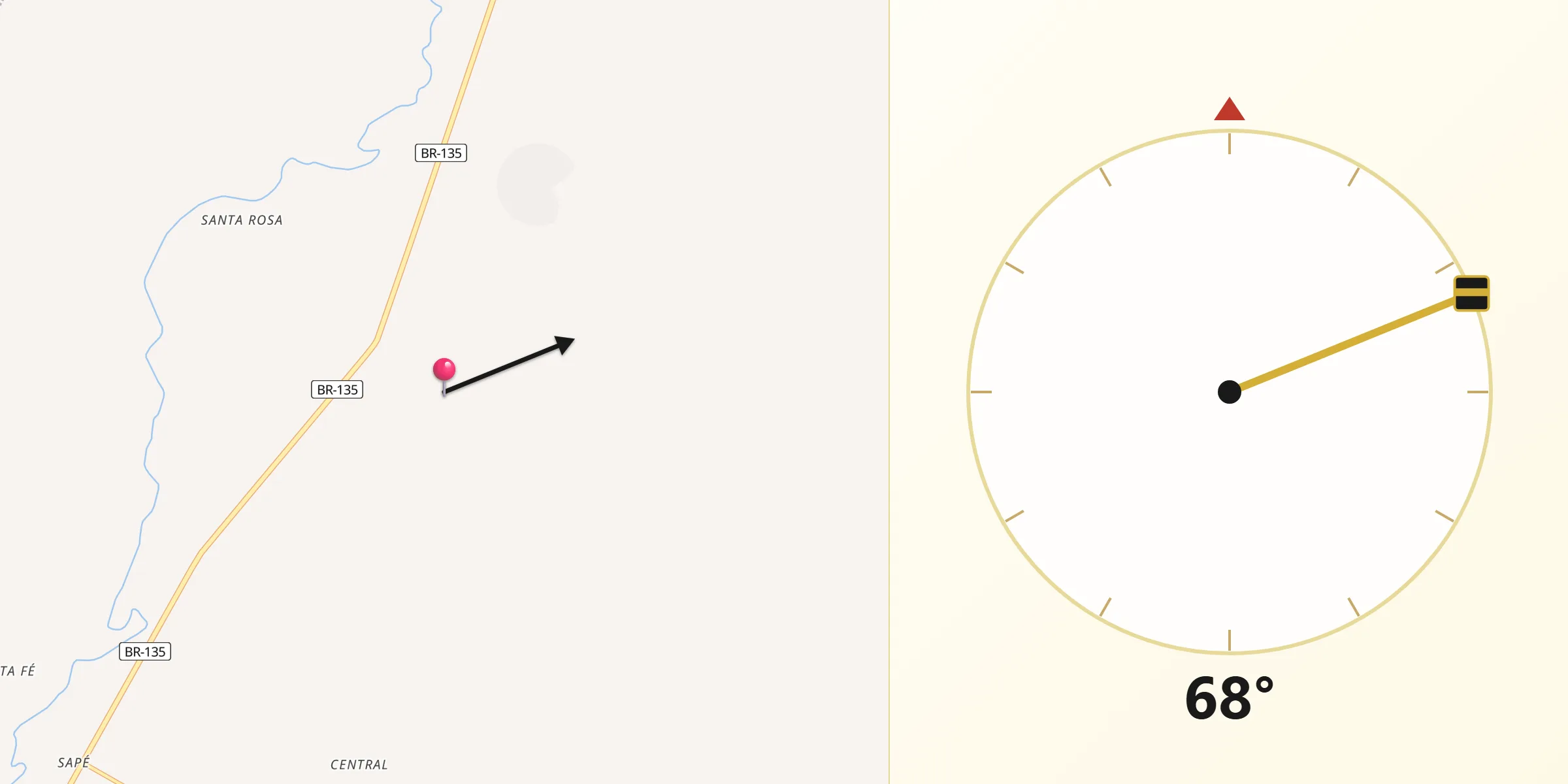 Direção da Qibla a partir de Alvorada do Gurguéia