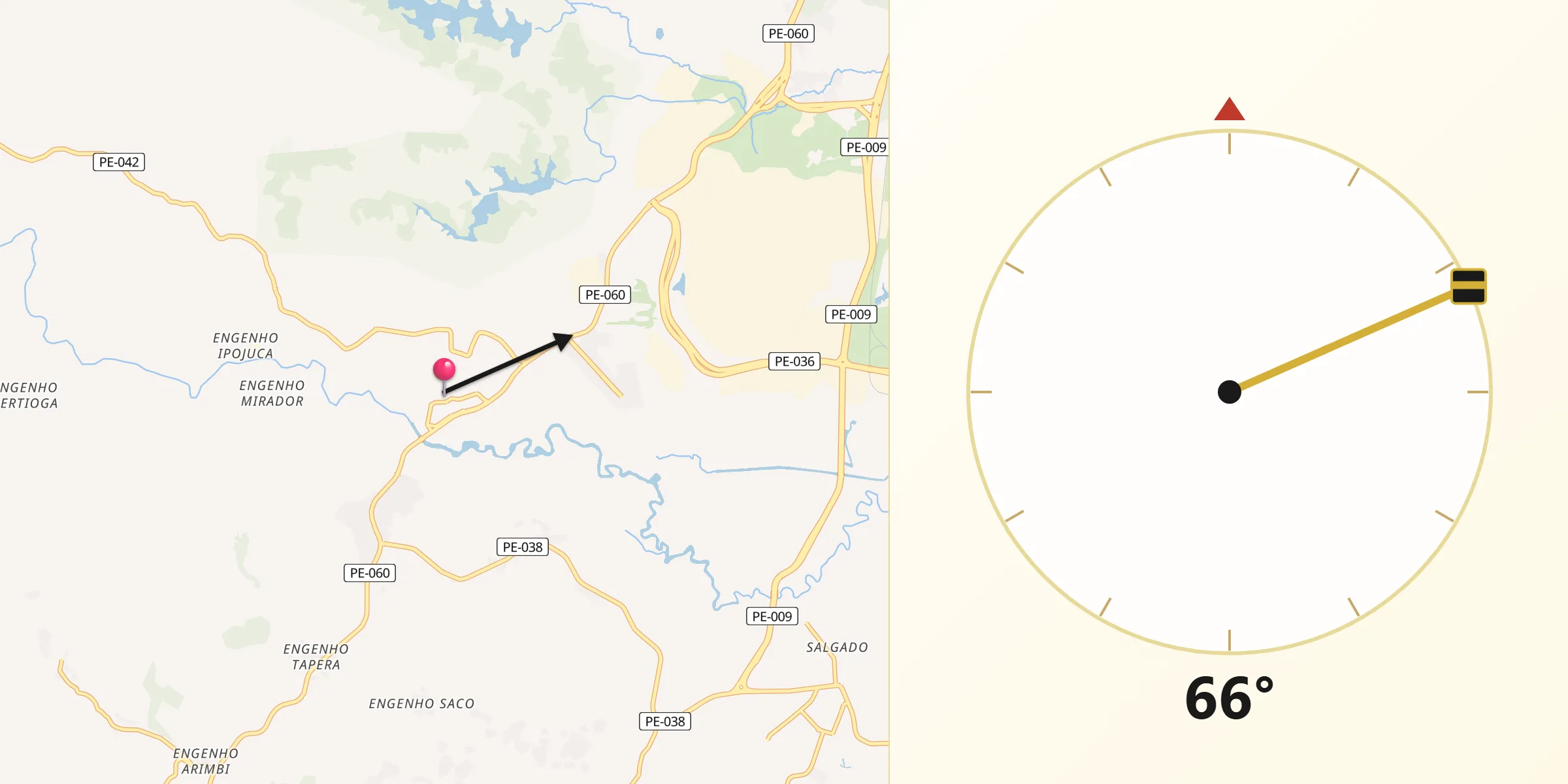 Direção da Qibla a partir de Ipojuca