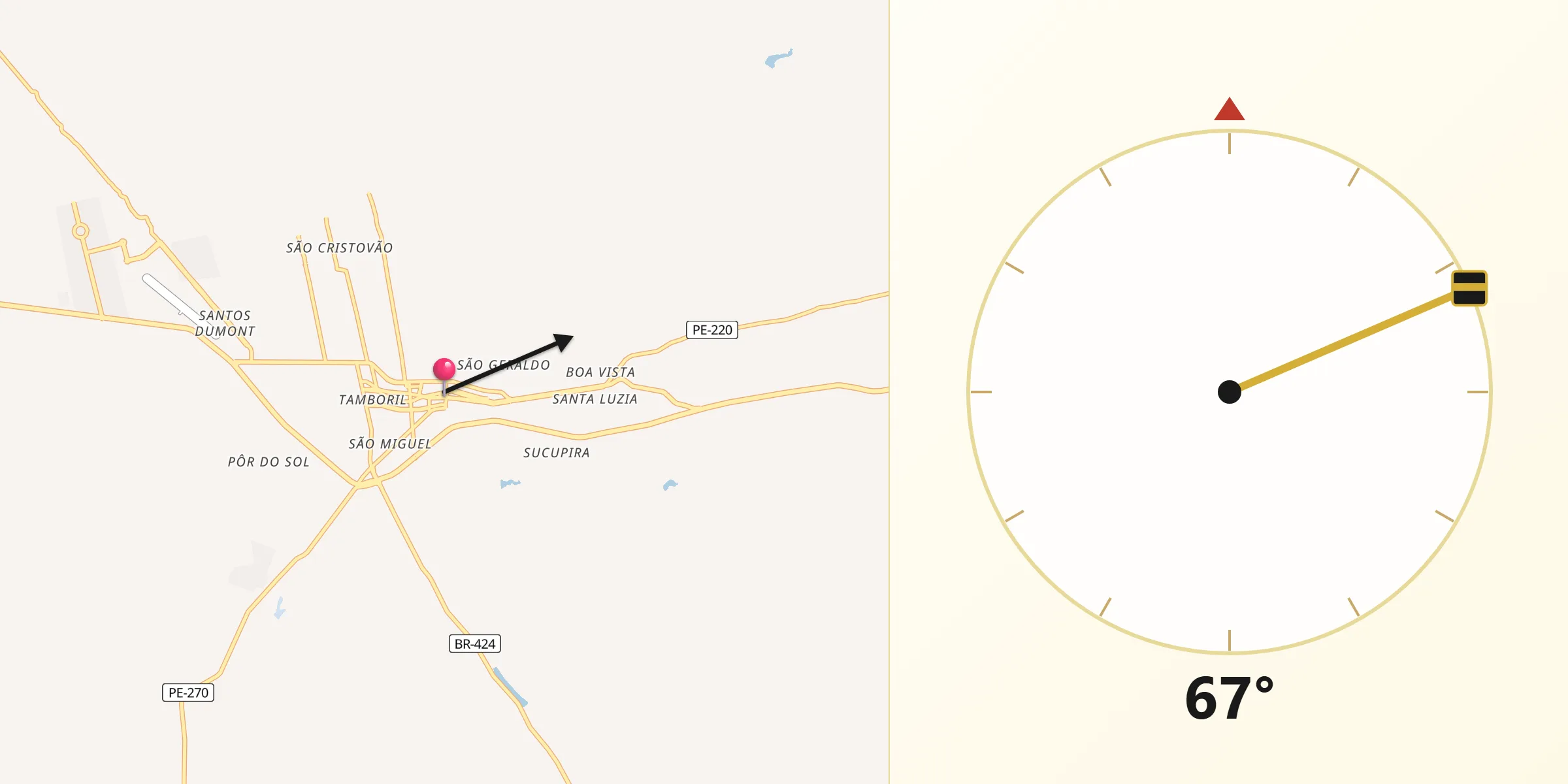 Direção da Qibla a partir de Arcoverde