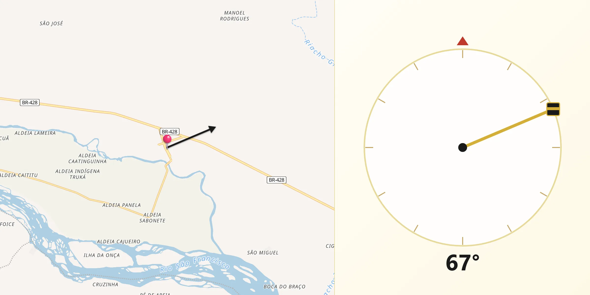 Direção da Qibla a partir de Cabrobó