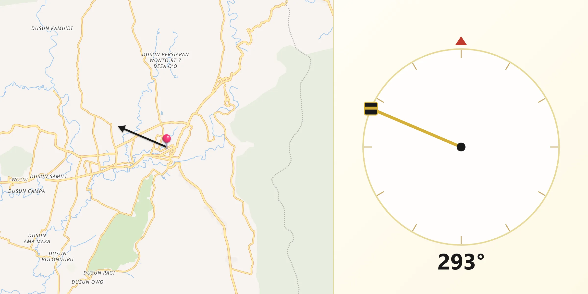 Direction vers la Qibla depuis Dompu