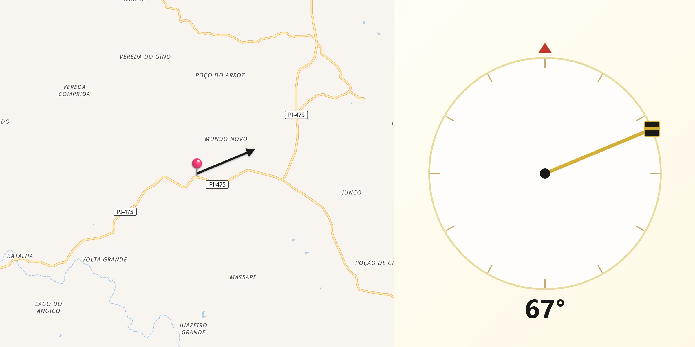 Direção da Qibla a partir de Queimada Nova