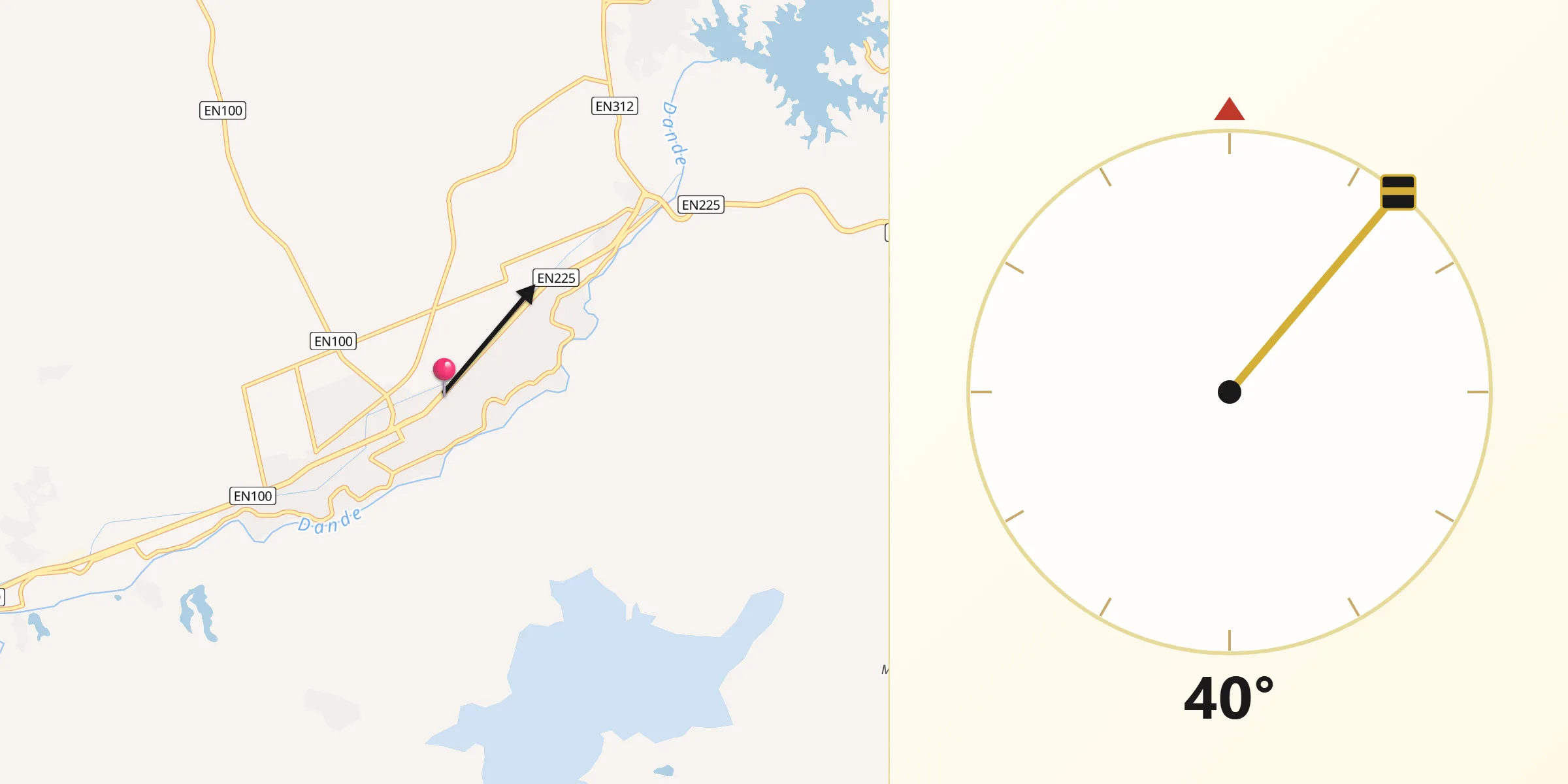 Direção da Qibla a partir de Caxito