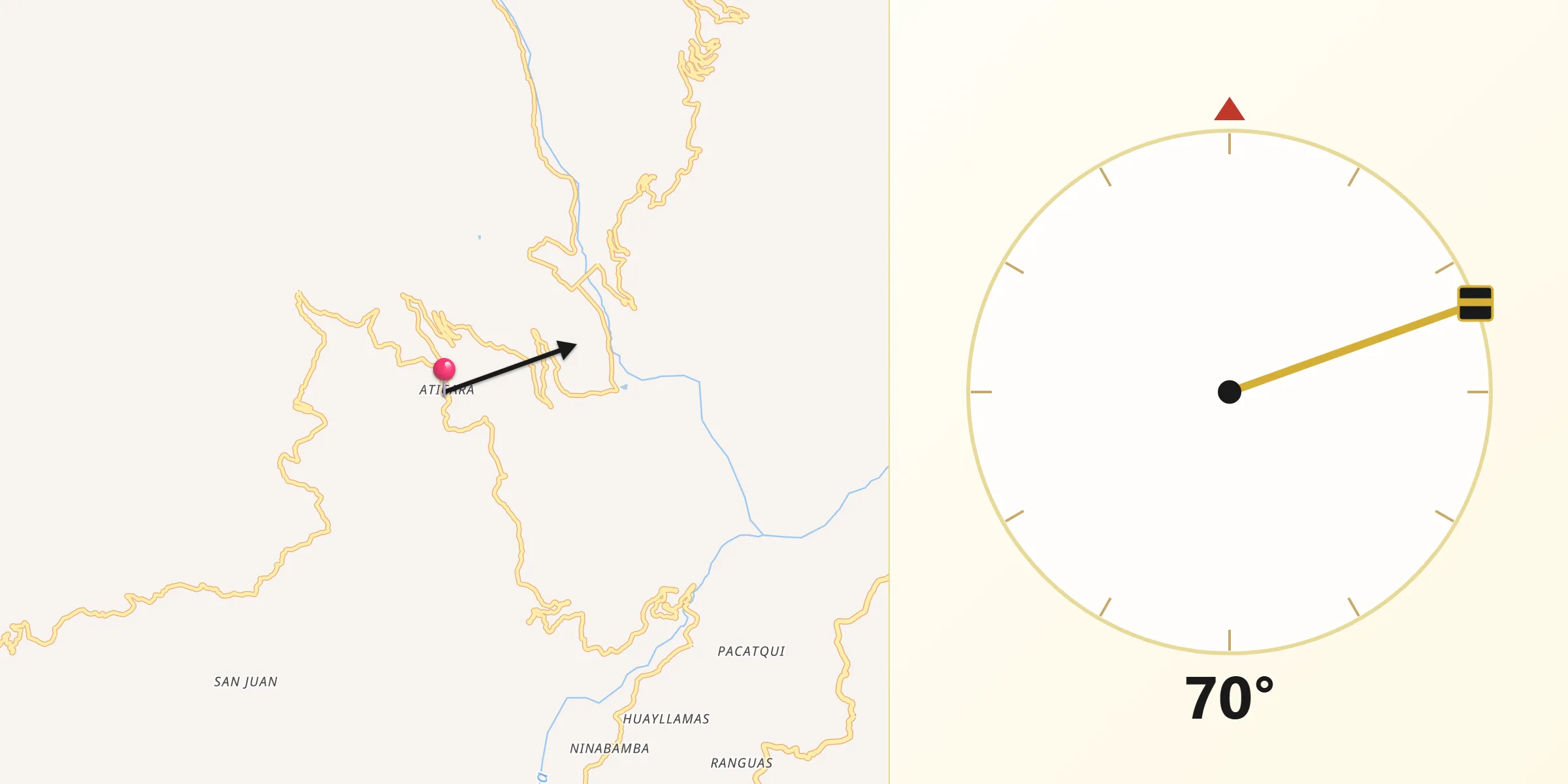 Dirección de la Qibla desde Provincia de Corongo