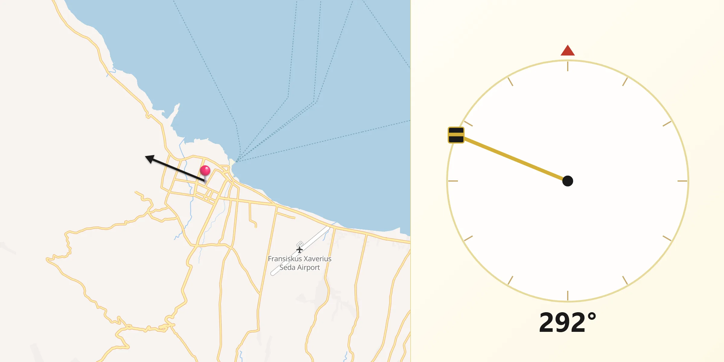 Direction vers la Qibla depuis Maumere
