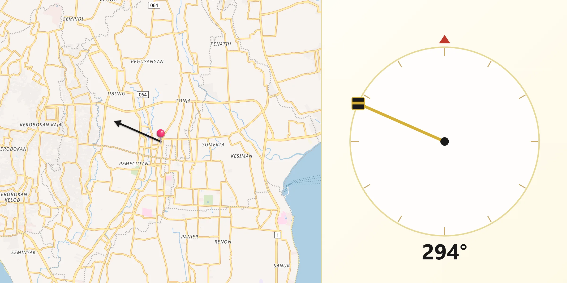 Qibla Direction from Denpasar