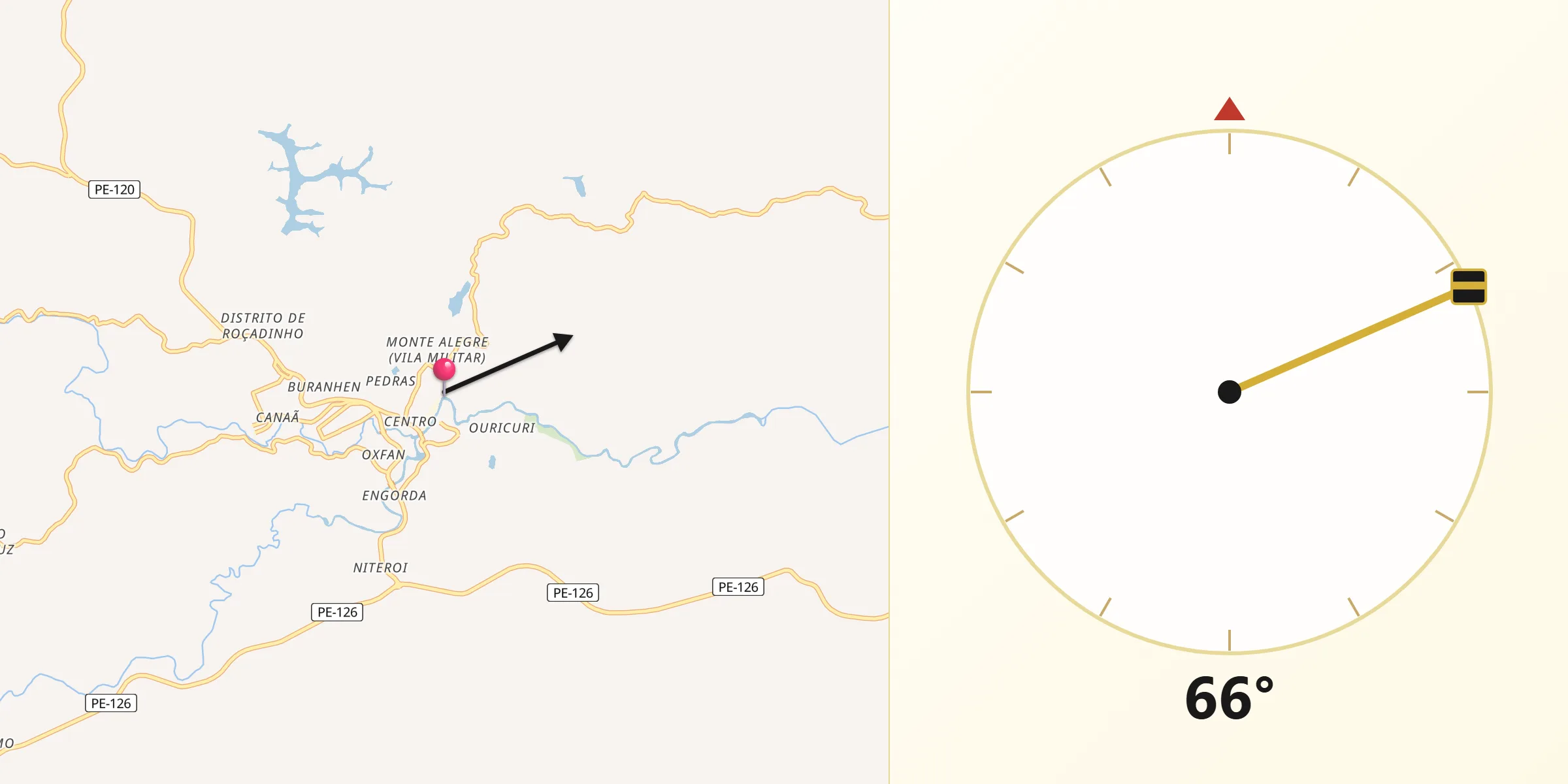 Direção da Qibla a partir de Catende