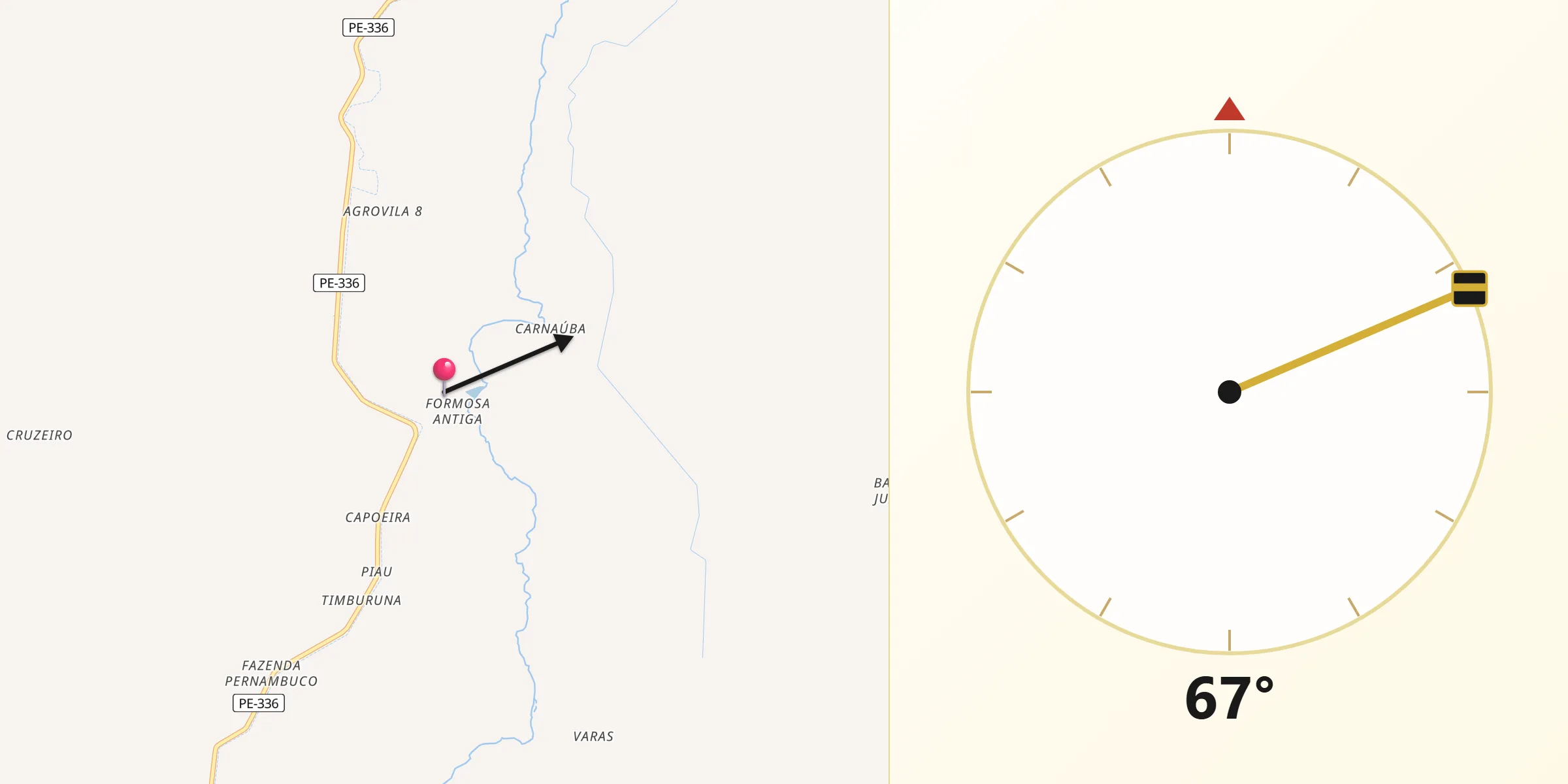 Direção da Qibla a partir de Carnaíba
