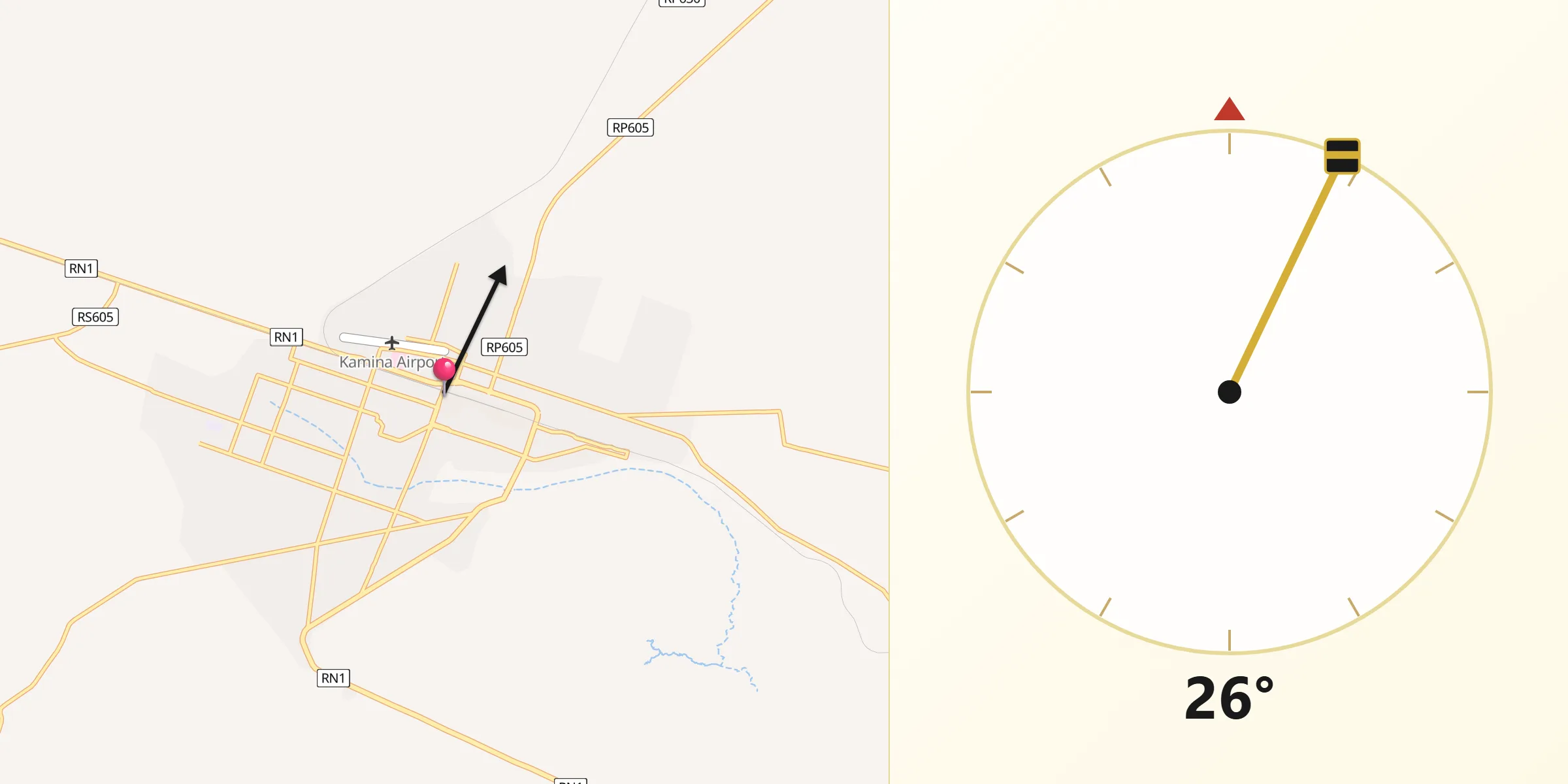Direction vers la Qibla depuis Kamina