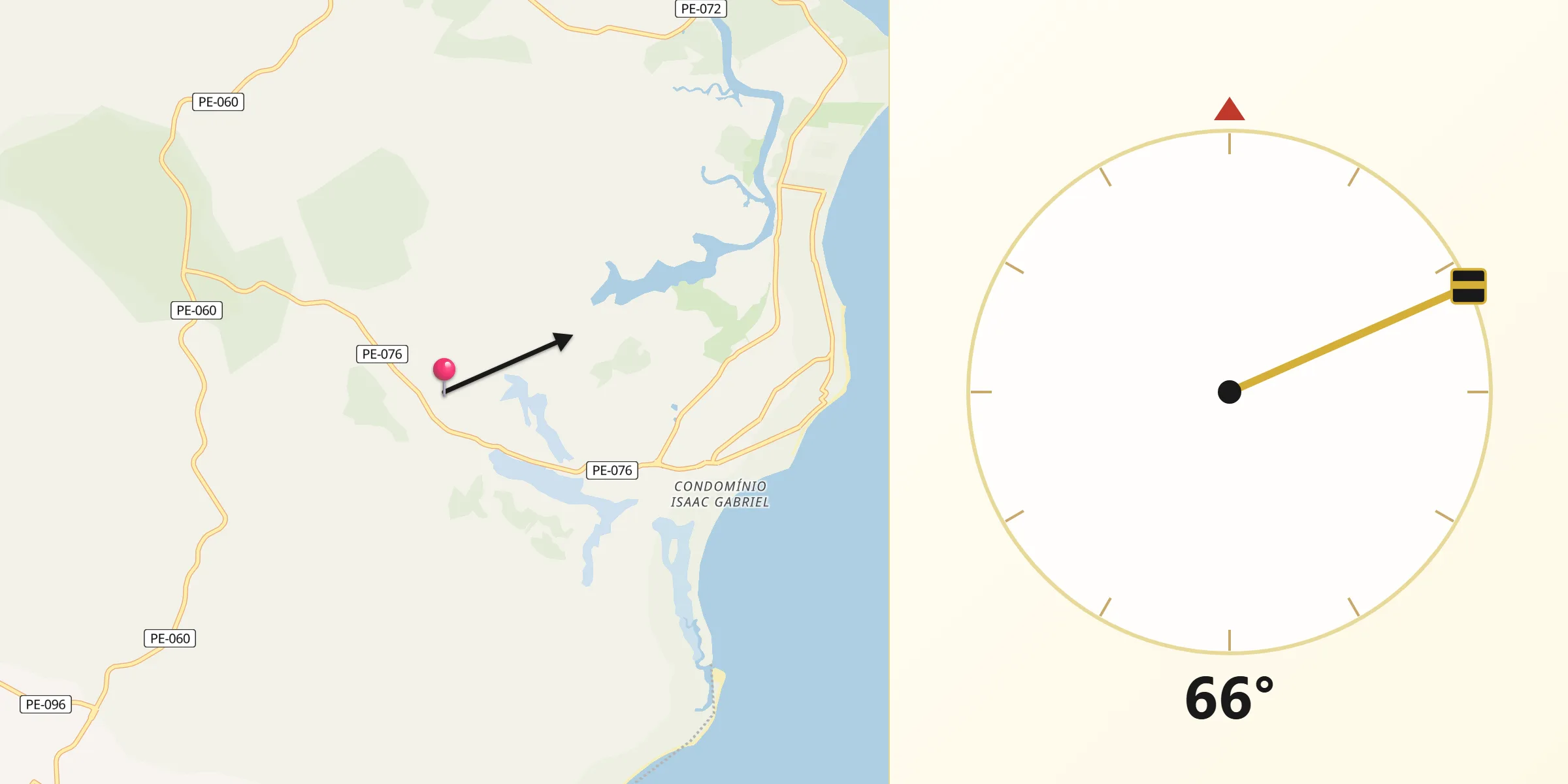 Direção da Qibla a partir de Tamandaré