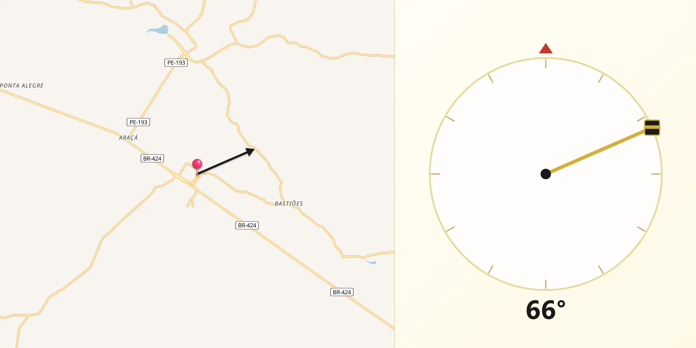 Direção da Qibla a partir de Caetés