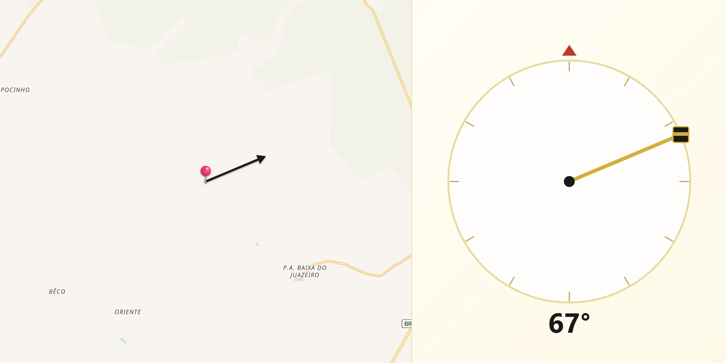 Direção da Qibla a partir de Lagoa Grande